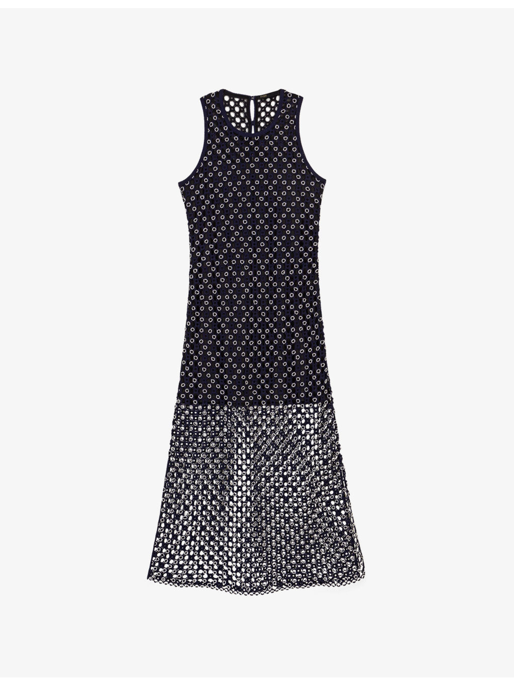 Bead-Embellished Crochet-Overlay Woven Midi Dress - 1