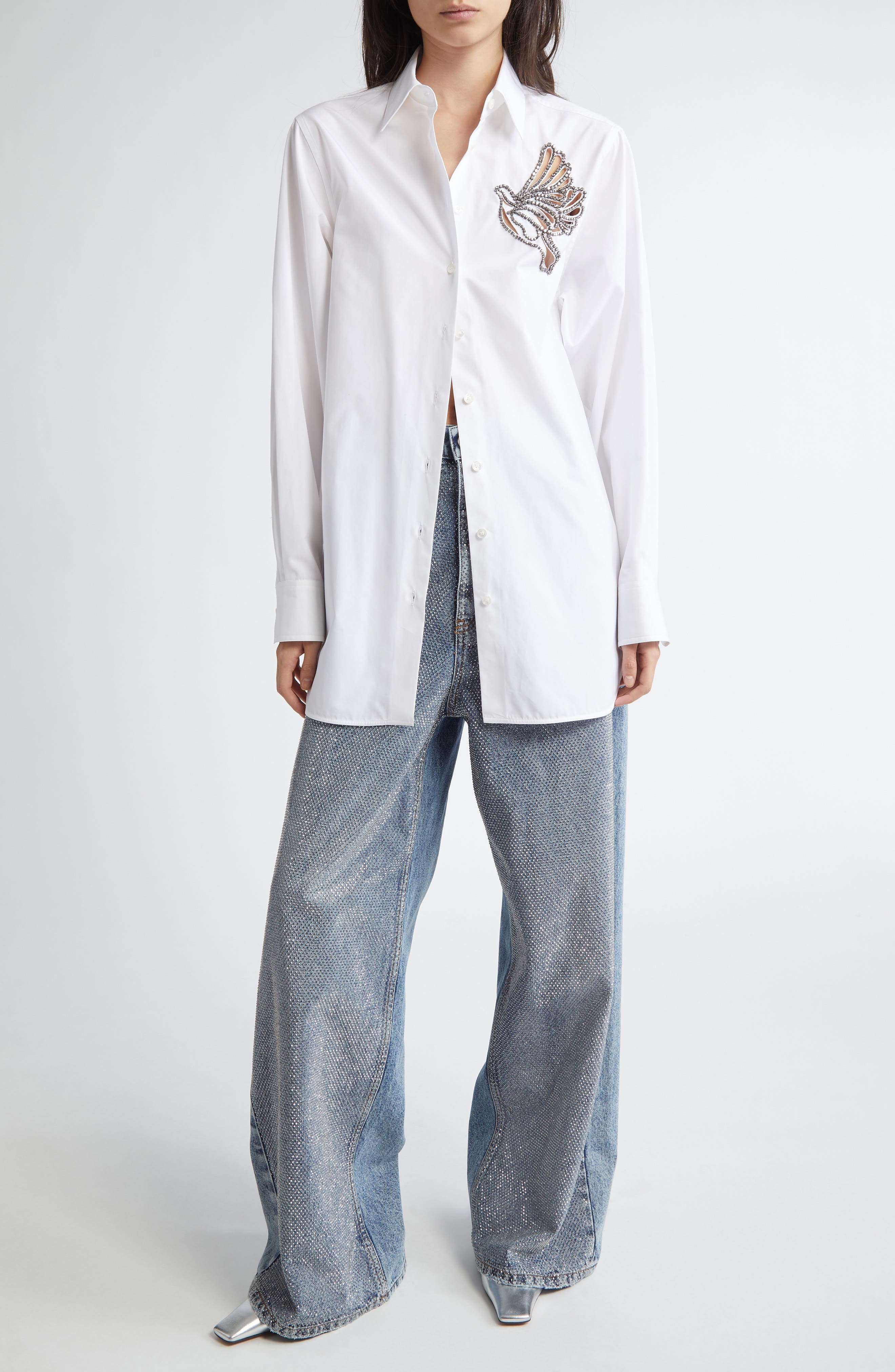 Stella McCartney Hotfix Wide Leg Jeans in Vintage Blue Denim at Nordstrom - 2