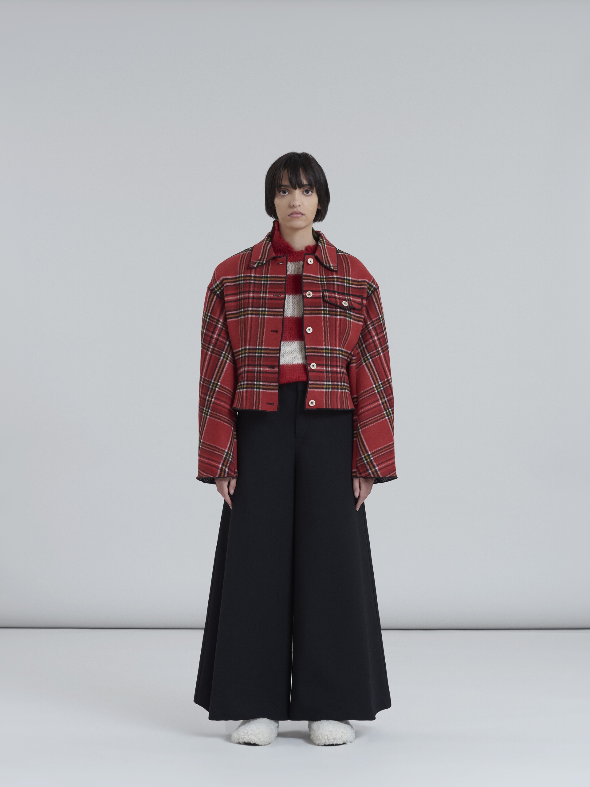 DOUBLE FACE MELTON WOOL JACKET WITH CONTRASTING LINING AND PIPING - 2