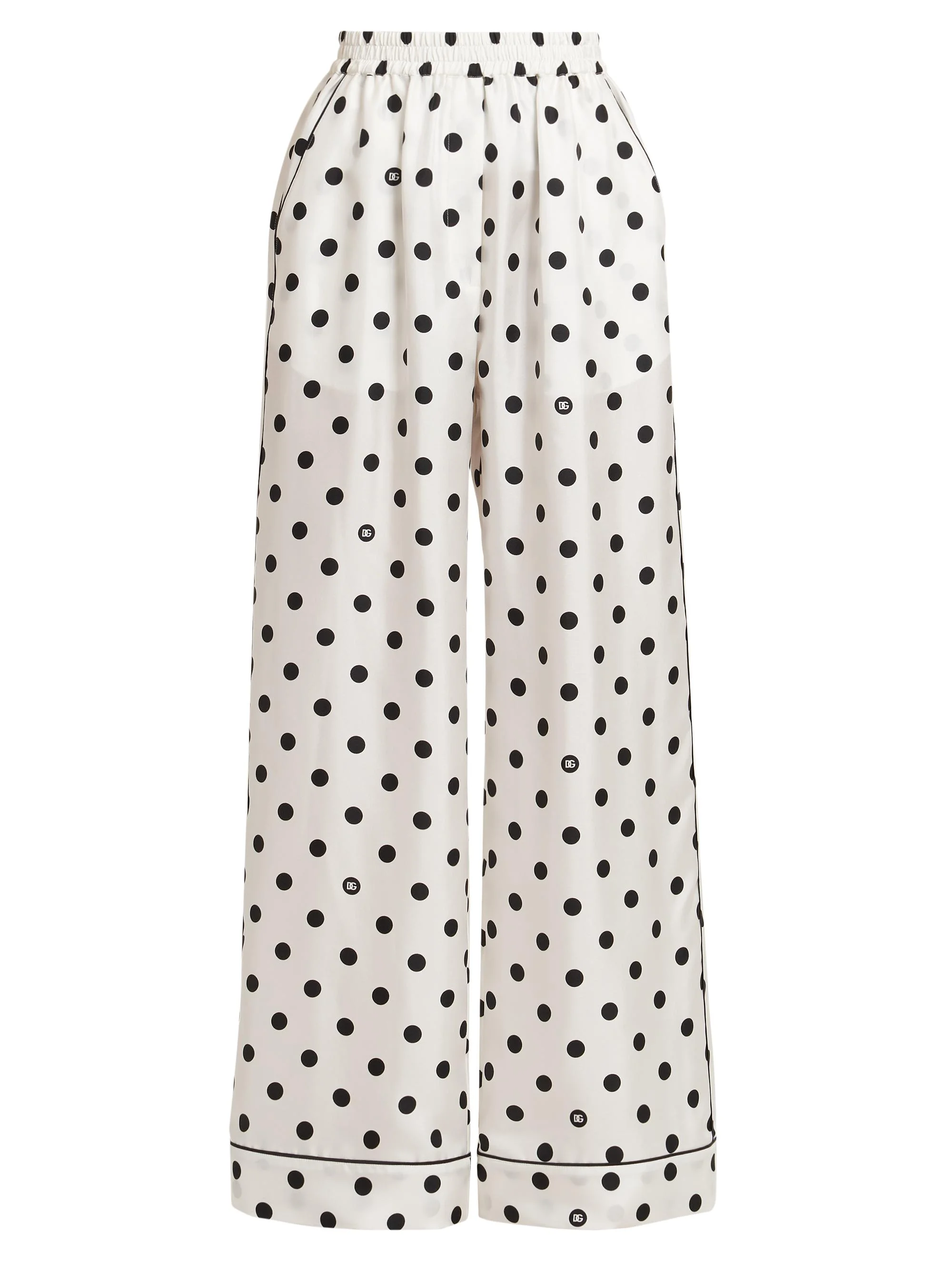 Women's Polka-Dot Silk Pajama Pants - White Black - 1