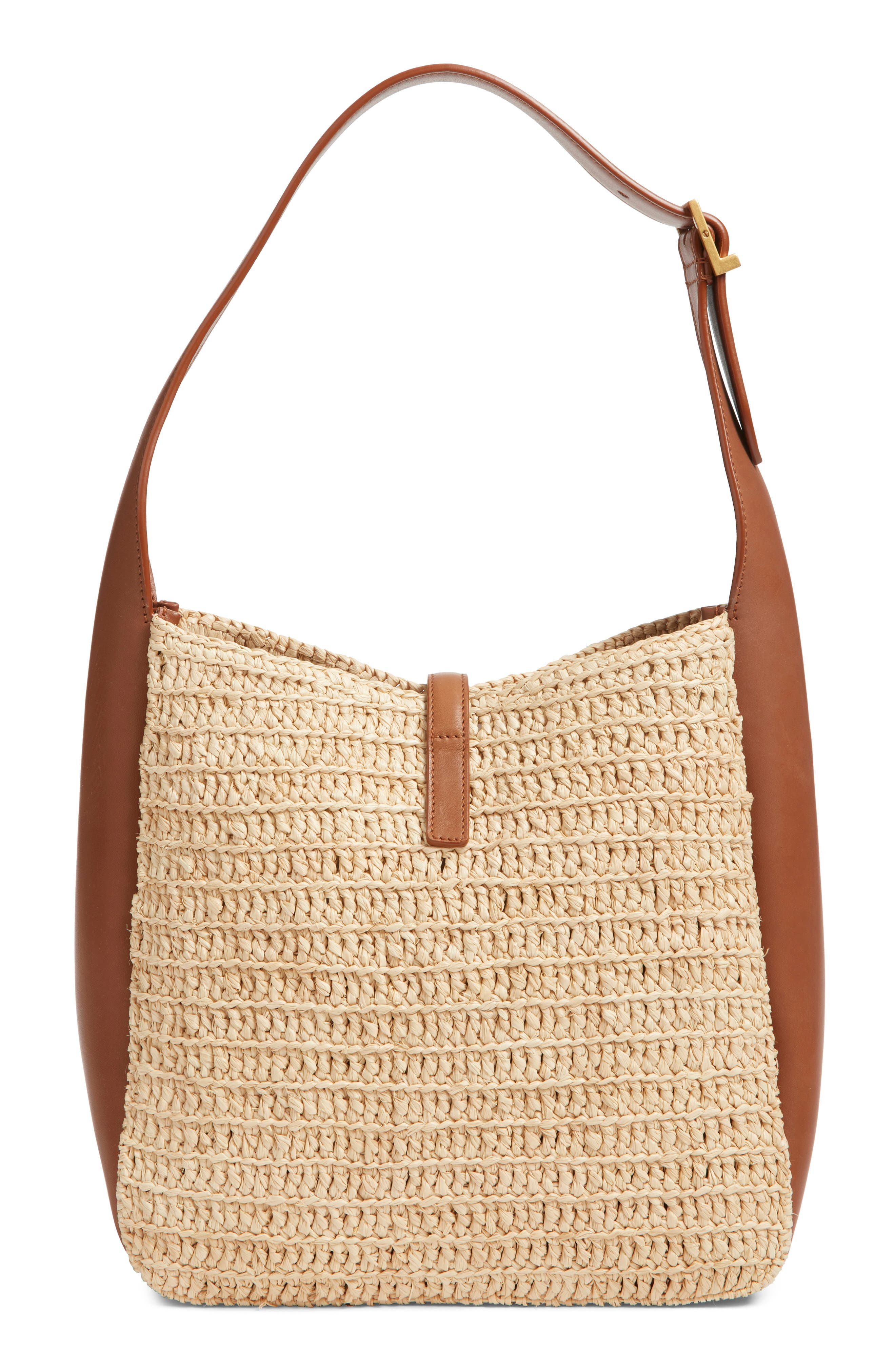 Saint Laurent Le 5 à 7 Raffia & Leather Hobo Bag in Desert Dust/Brick Canvas at Nordstrom - 3