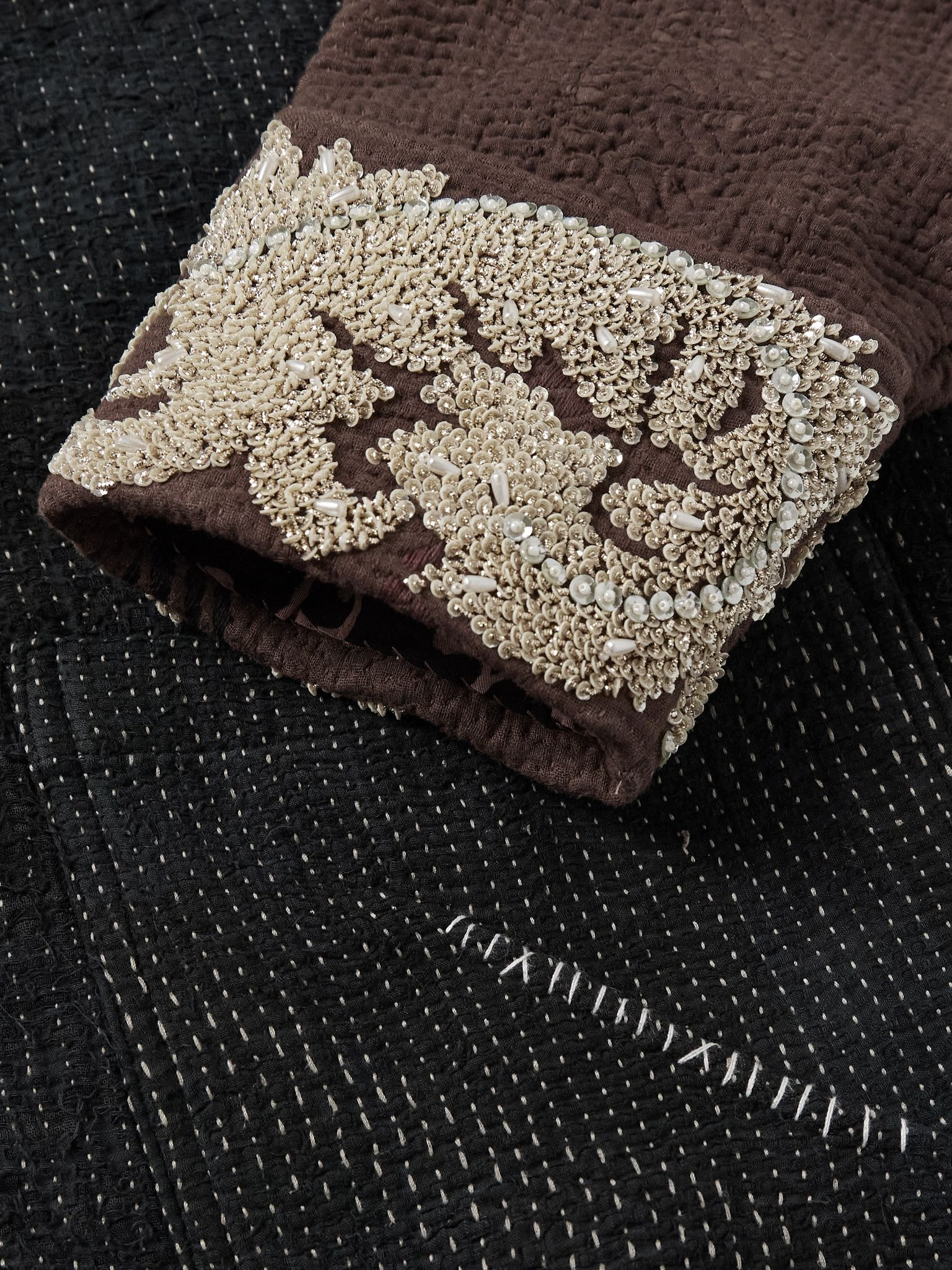 Zardozi Embellished Embroidered Cotton Jacket Brown - 5