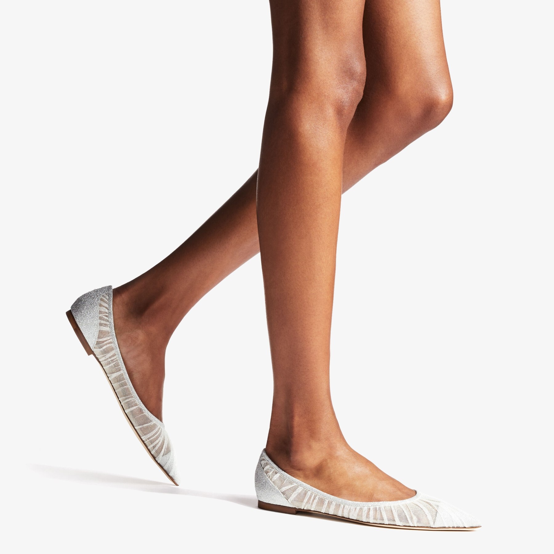 Love Flat
Metallic Silver Glitter Fabric Flats with Ivory Tulle Overlay - 2