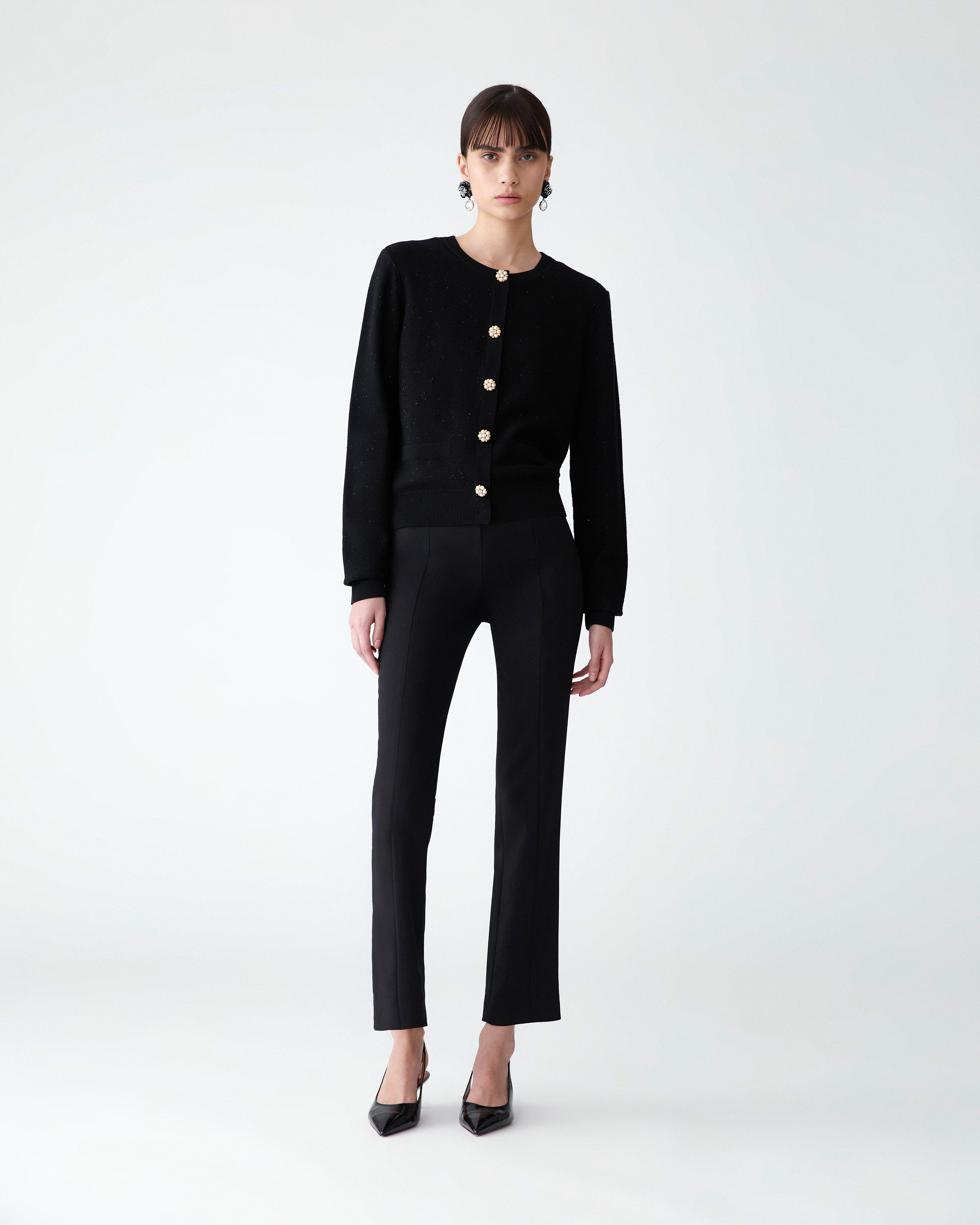 Sequined Cardigan with Pearl Buttons - 3