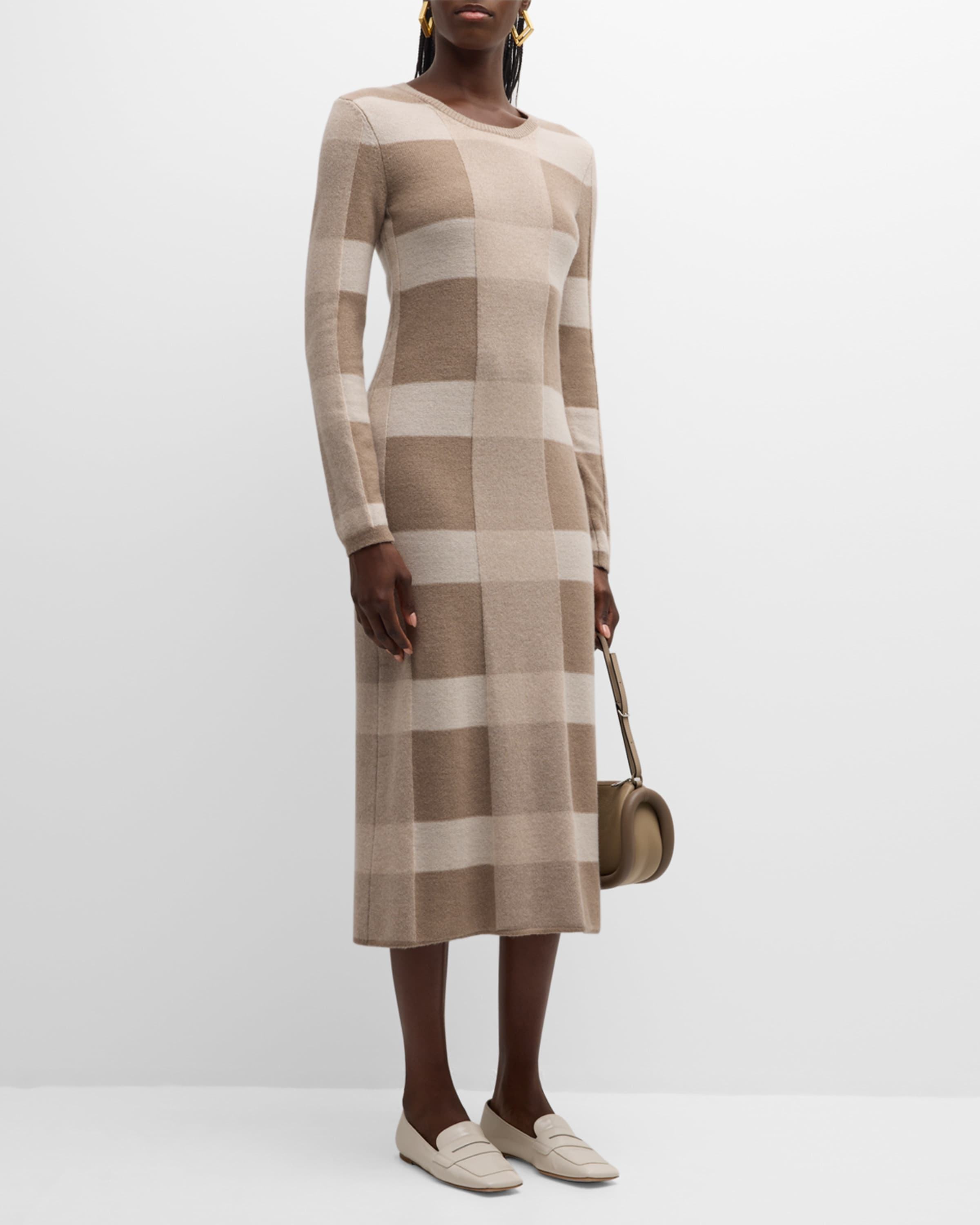 Wool-Cashmere Check Midi Sweater Dress - 2