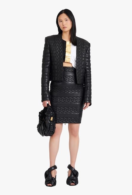 Mid-length quilted black leather skirt - 2