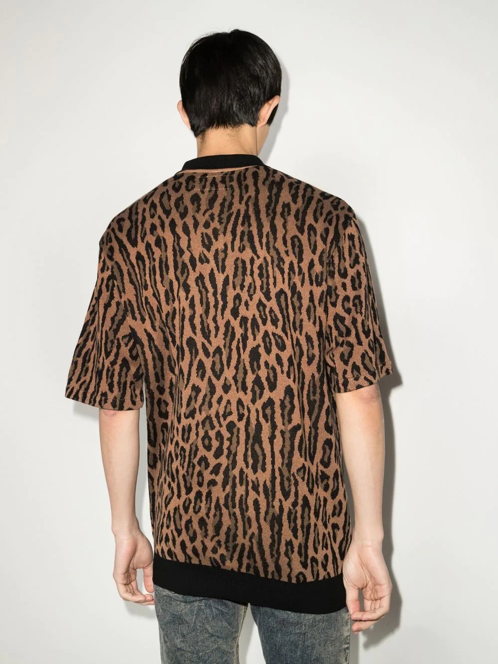 leopard-intarsia knitted polo shirt - 3