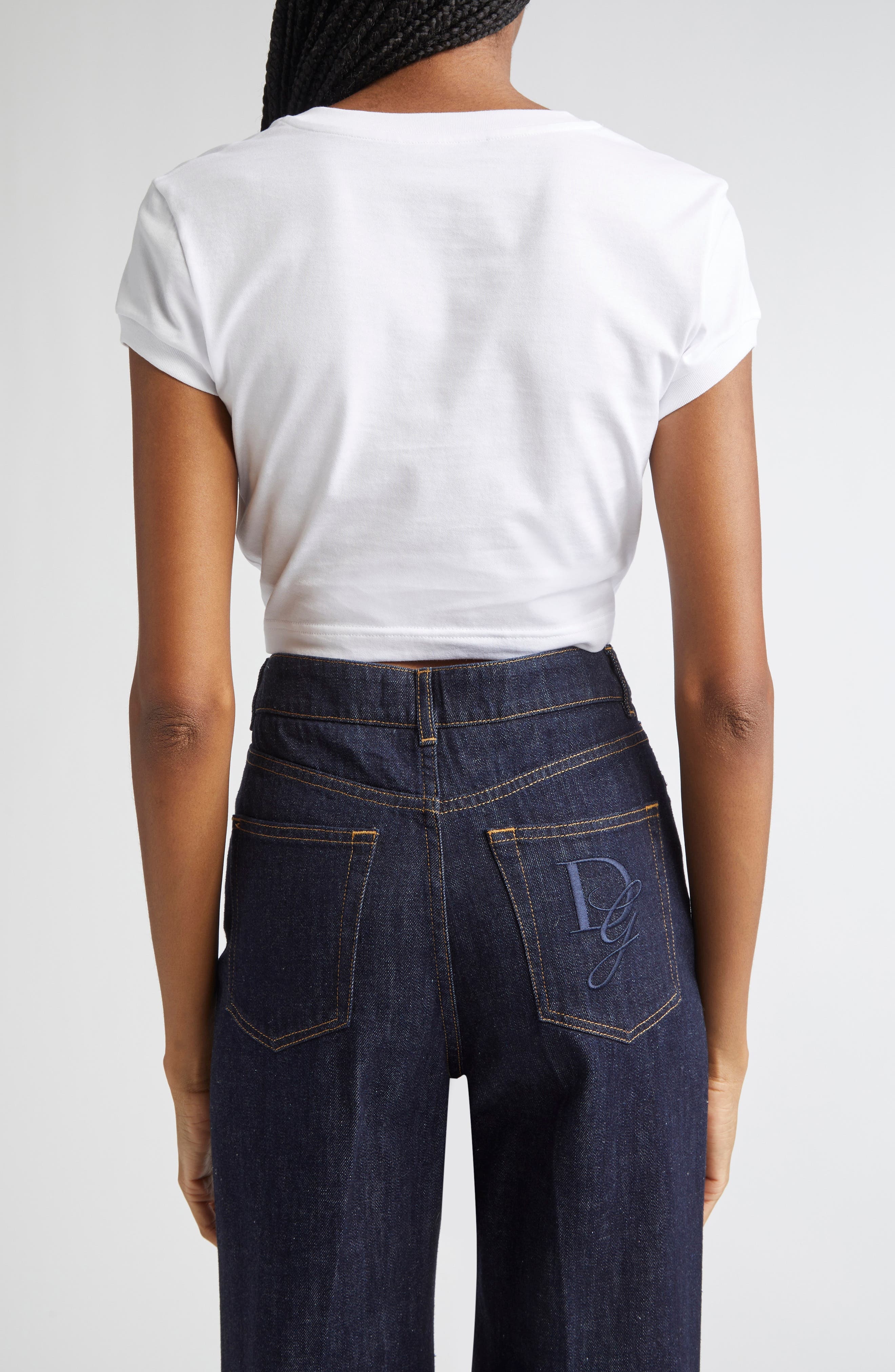 Dolce&Gabbana Tie Hem Cotton Jersey T-Shirt in Optical White at Nordstrom - 2