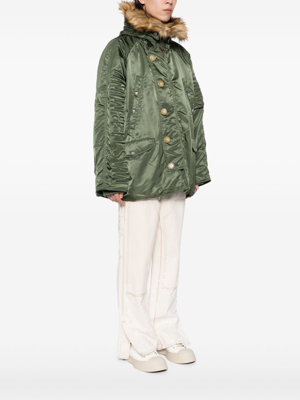 faux-fur single-breasted coat - 3