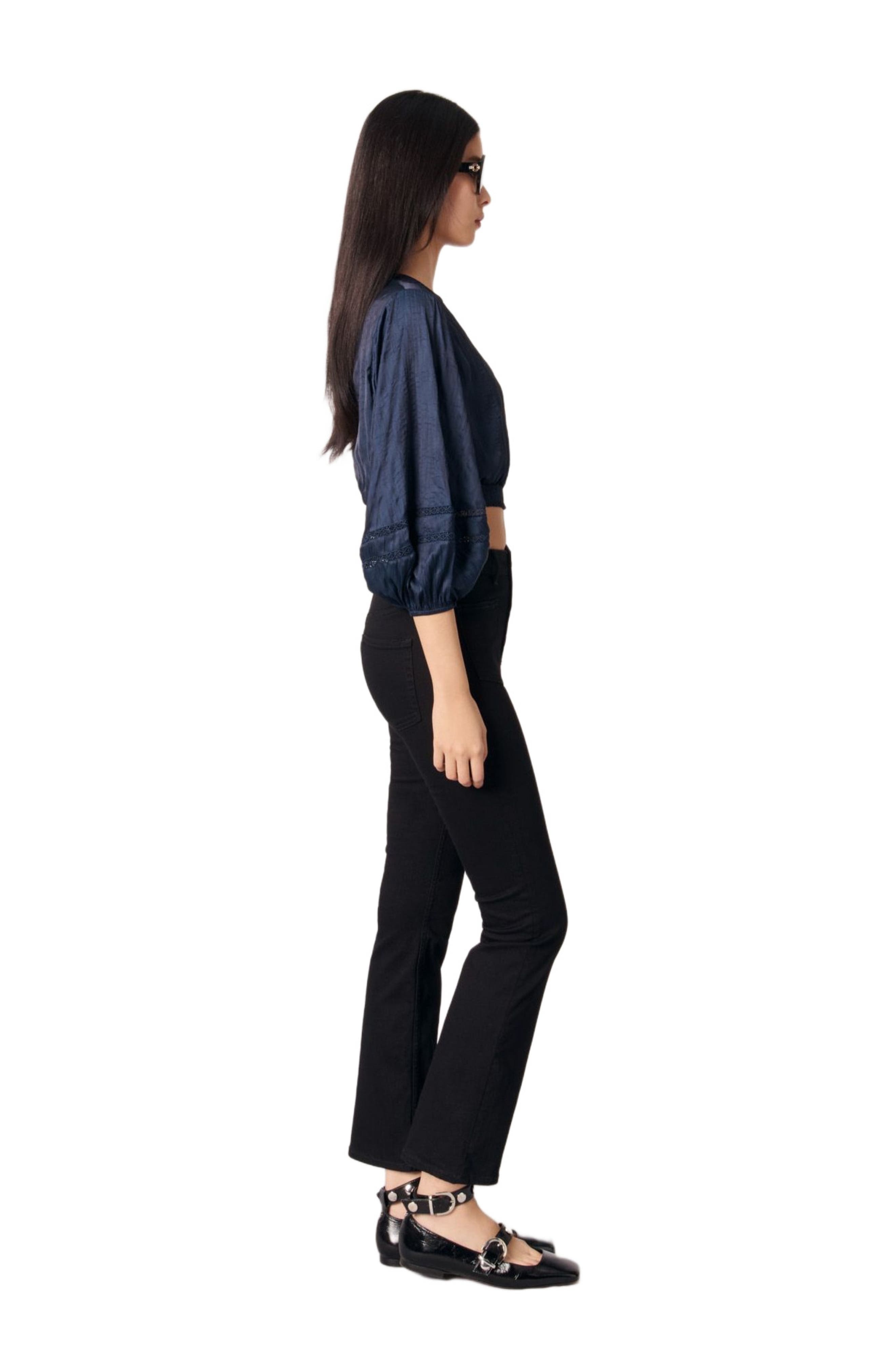 maje Satin-look short top in Navy at Nordstrom - 3