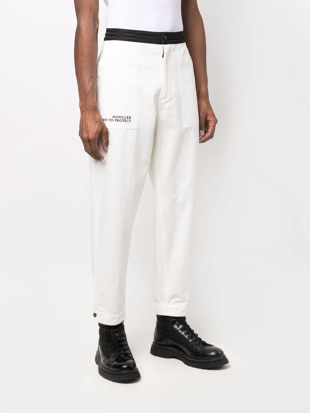 slogan-embroidered cotton tapered trousers - 3