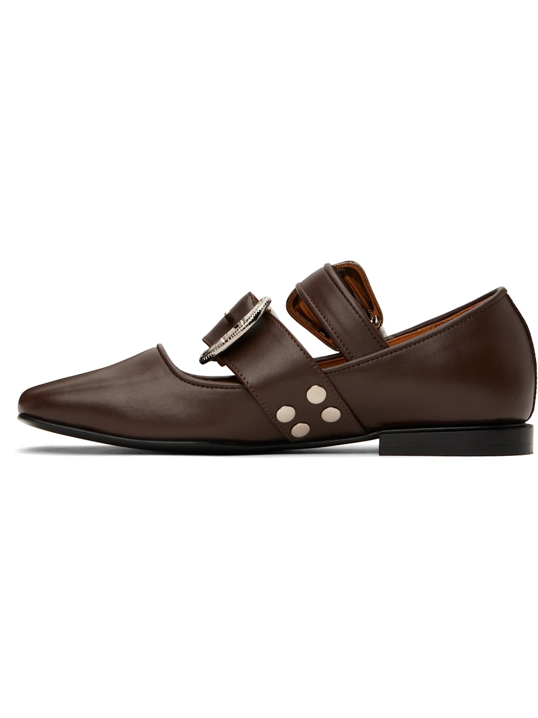 SSENSE Exclusive Brown Metal Leather Ballerina Flats - 3