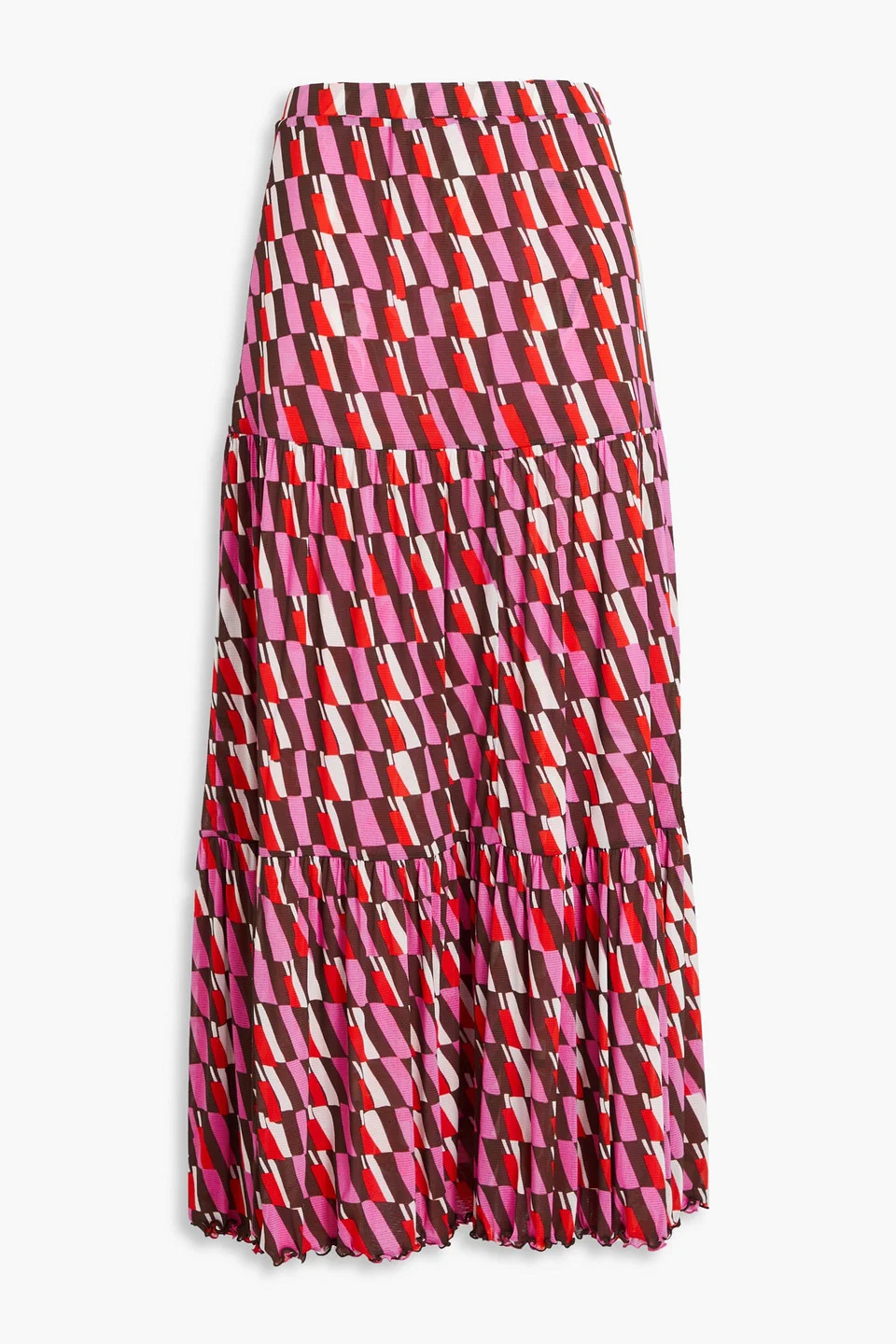 Austria reversible tiered printed stretch-mesh maxi skirt - 1