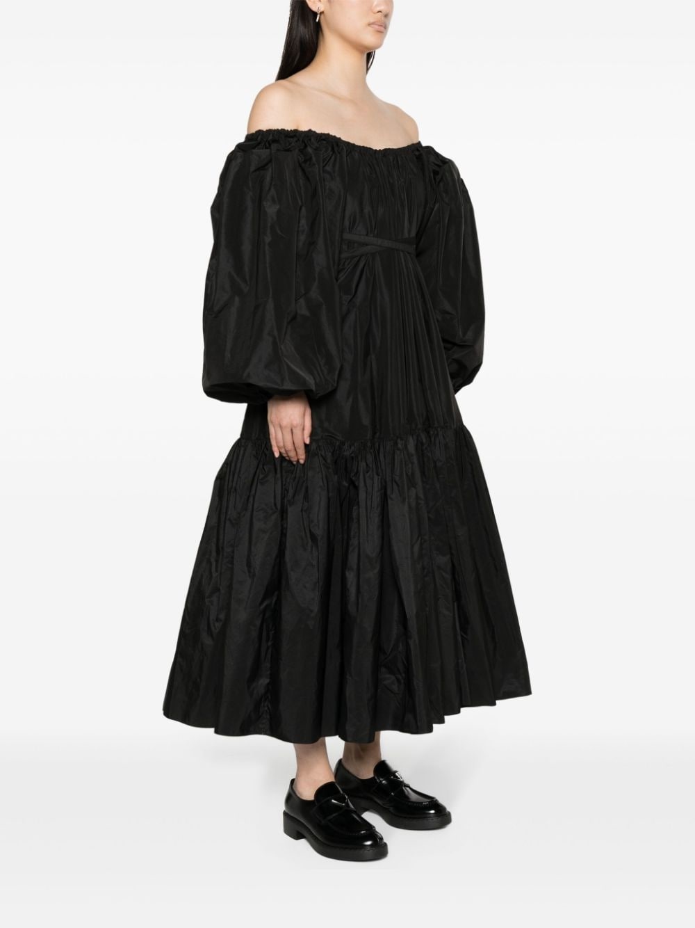 off-shoulder ruched midi dress - 3