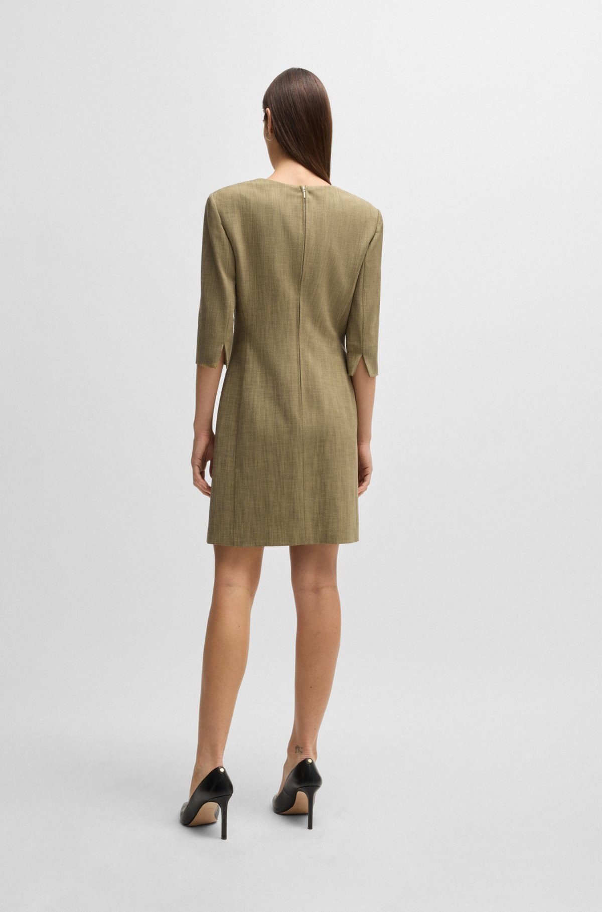 SCOOP-NECK DRESS IN HERRINGBONE STRETCH FABRIC - 4