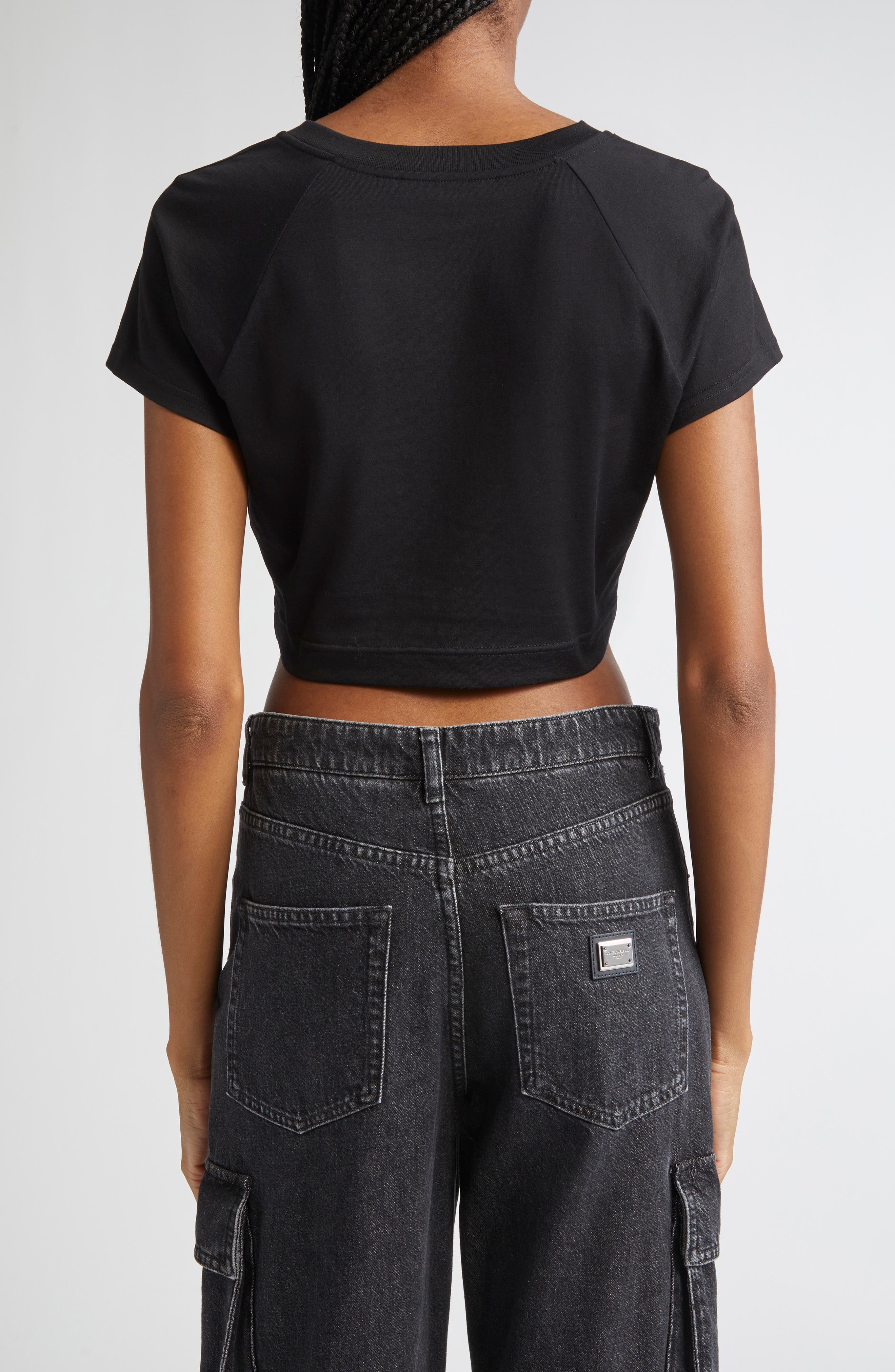 Dolce&Gabbana Logo Plate Crop Top in N0000 Black at Nordstrom - 2