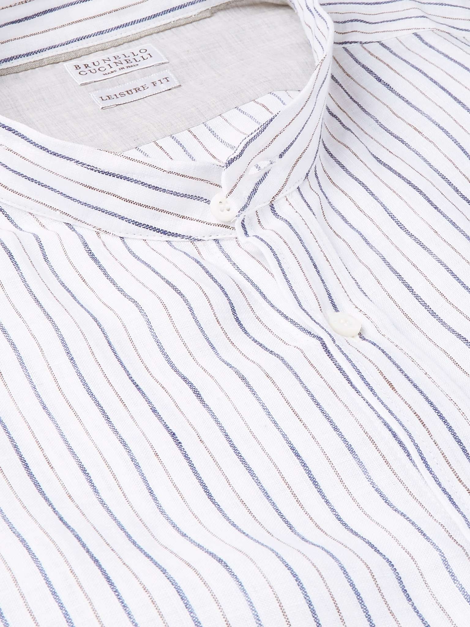 Grandad-Collar Pinstriped Linen Shirt - 5