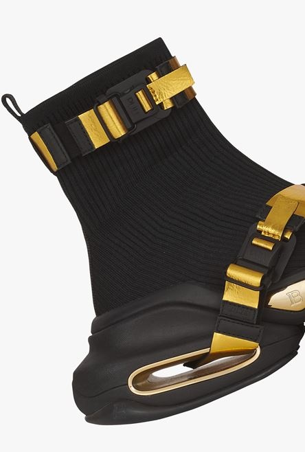 Black and gold knit B-Bold high-top sneakers with straps - 8