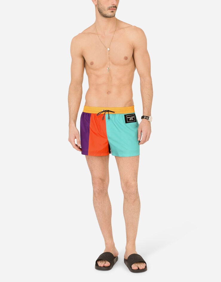 Short nylon patchwork swim trunks with patch - 2