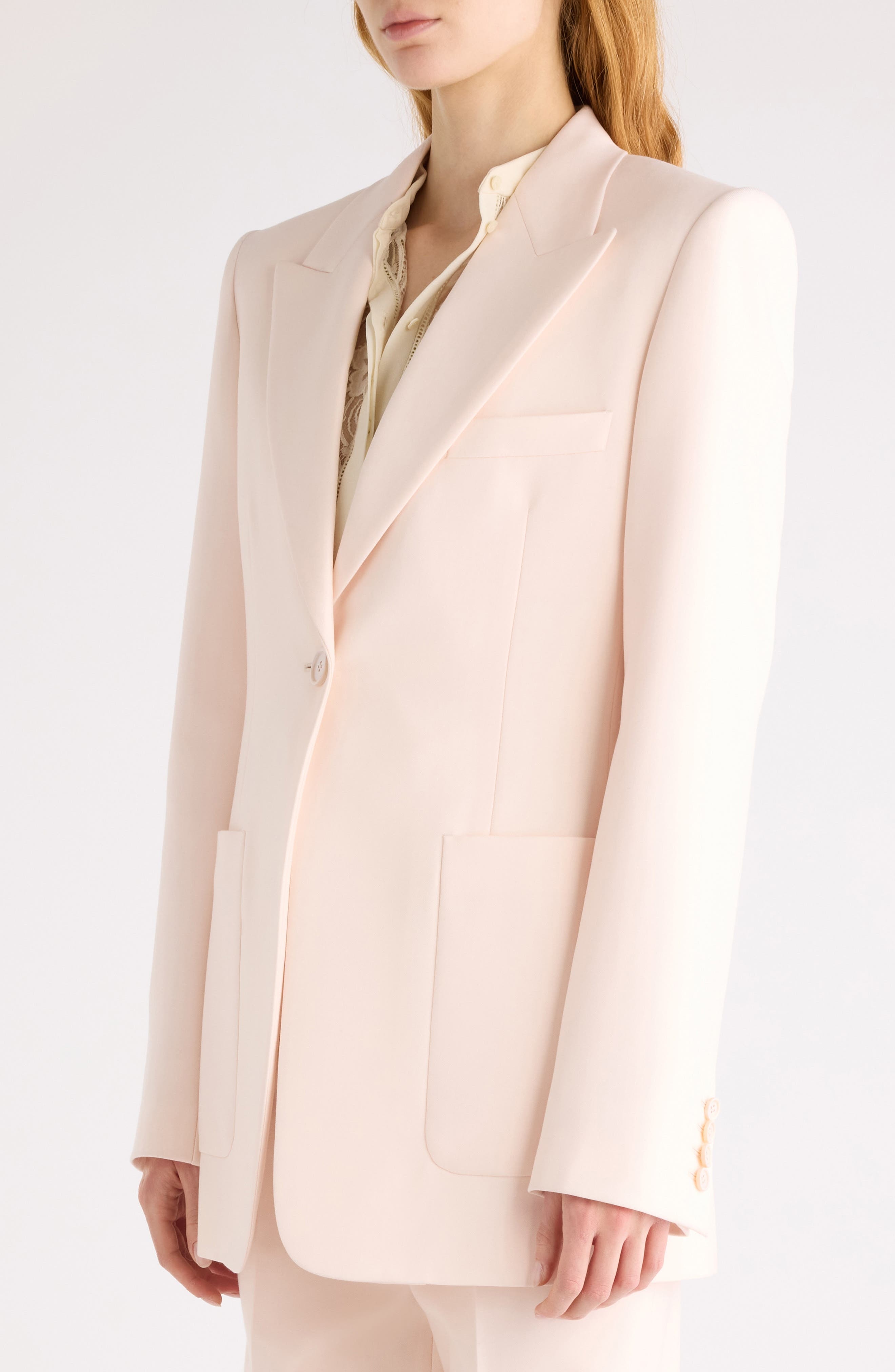 Chloé One-Button Virgin Wool Gabardine Blazer in Biscuit Pink at Nordstrom - 5
