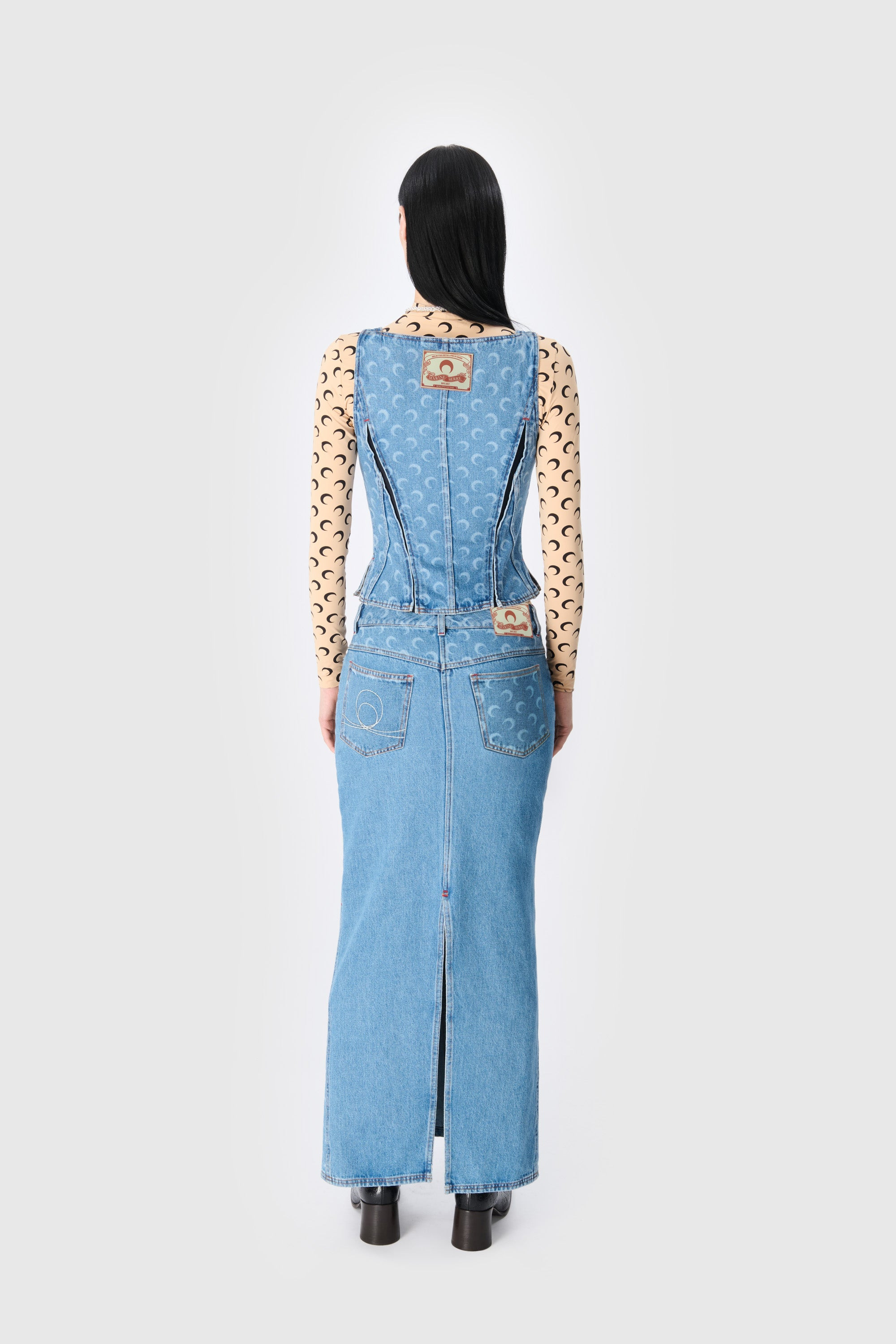 Moon Laser Denim Long Skirt - 5