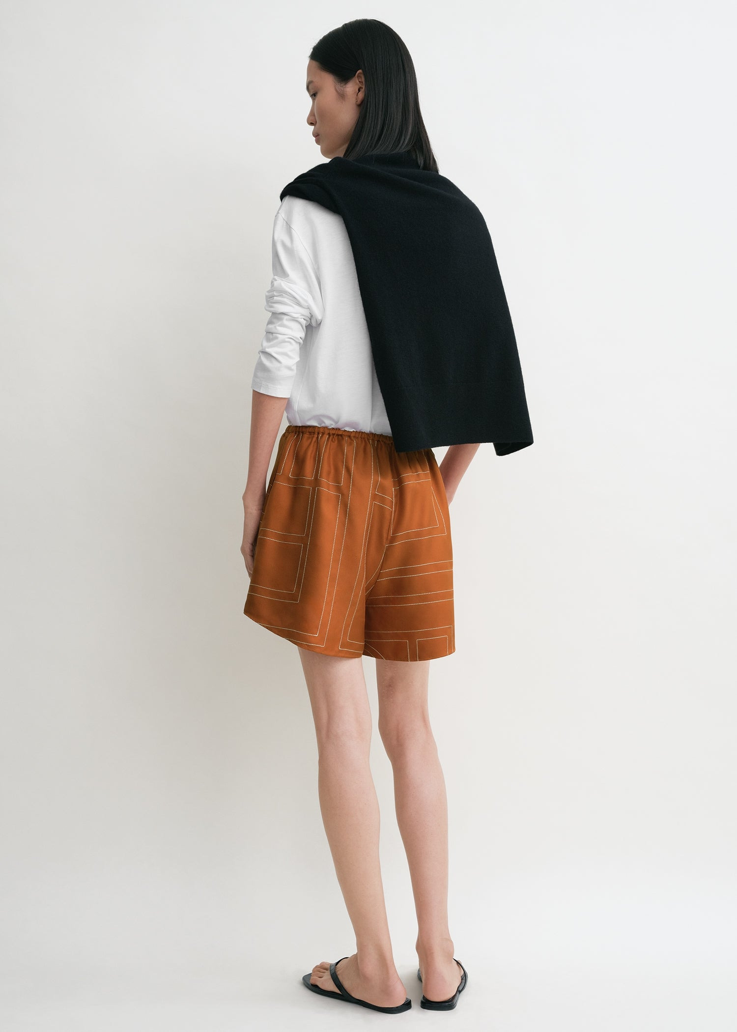 Monogram silk pj shorts terracotta - 4