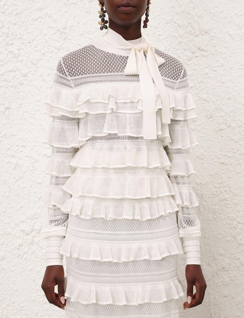 Zimmermann LUNA LACE FRILL TIE NECK TOP outlook