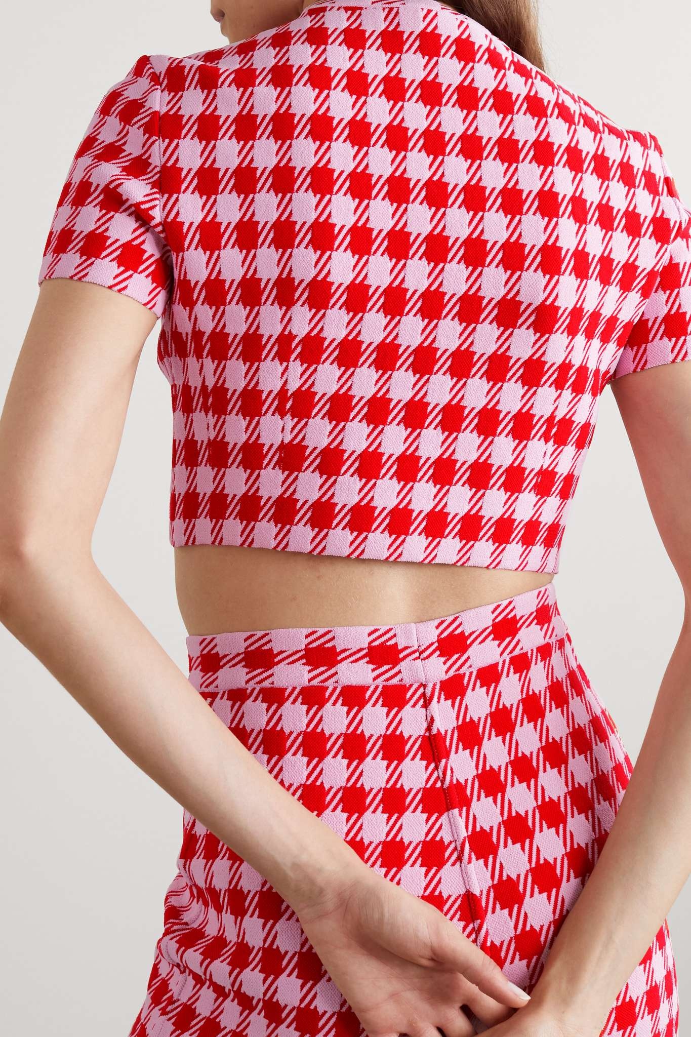 Cropped houndstooth woven top - 3