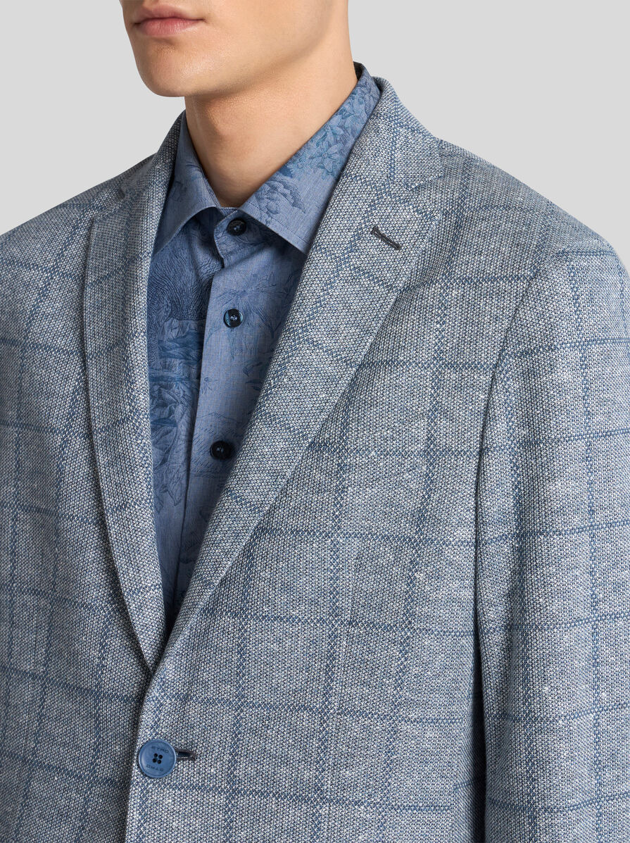 CHECKED LINEN-BLEND BLAZER - 2