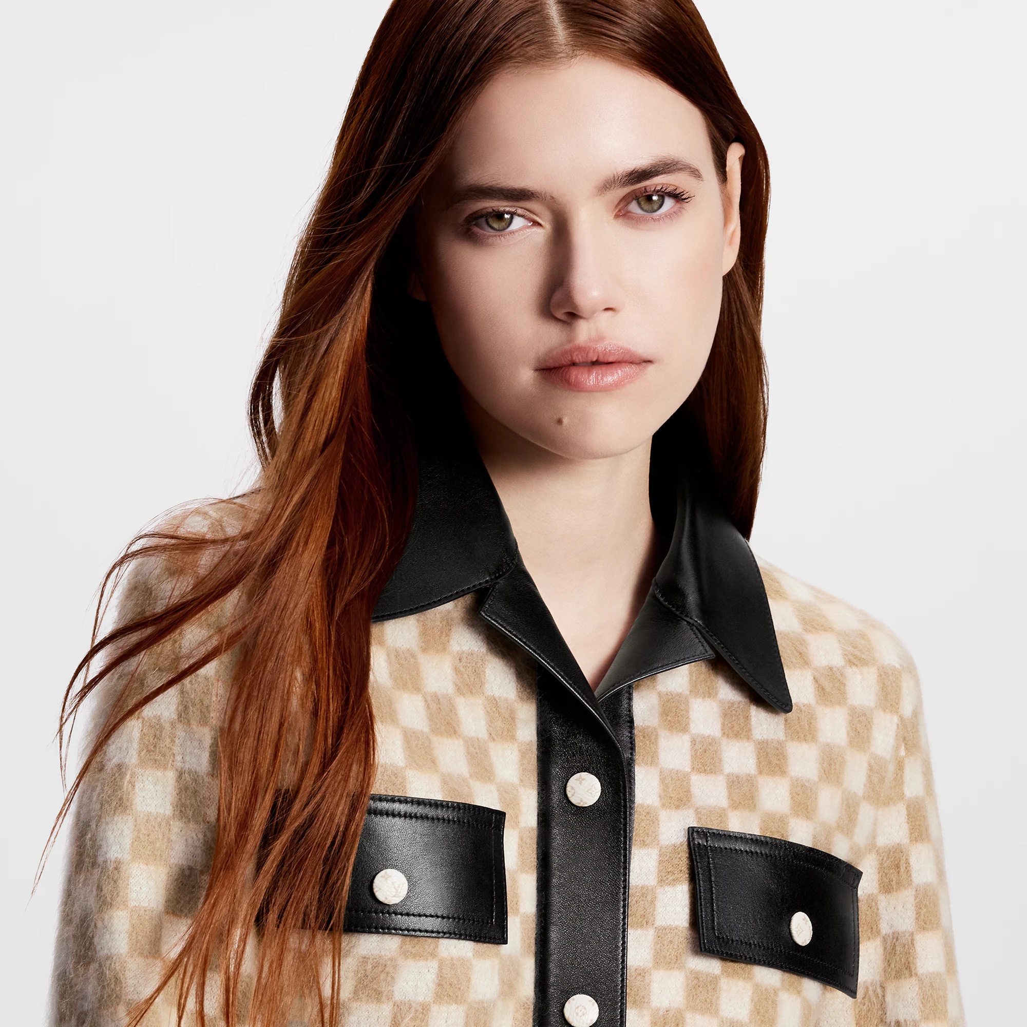 Leather Accent Damier Knit Jacket - 2