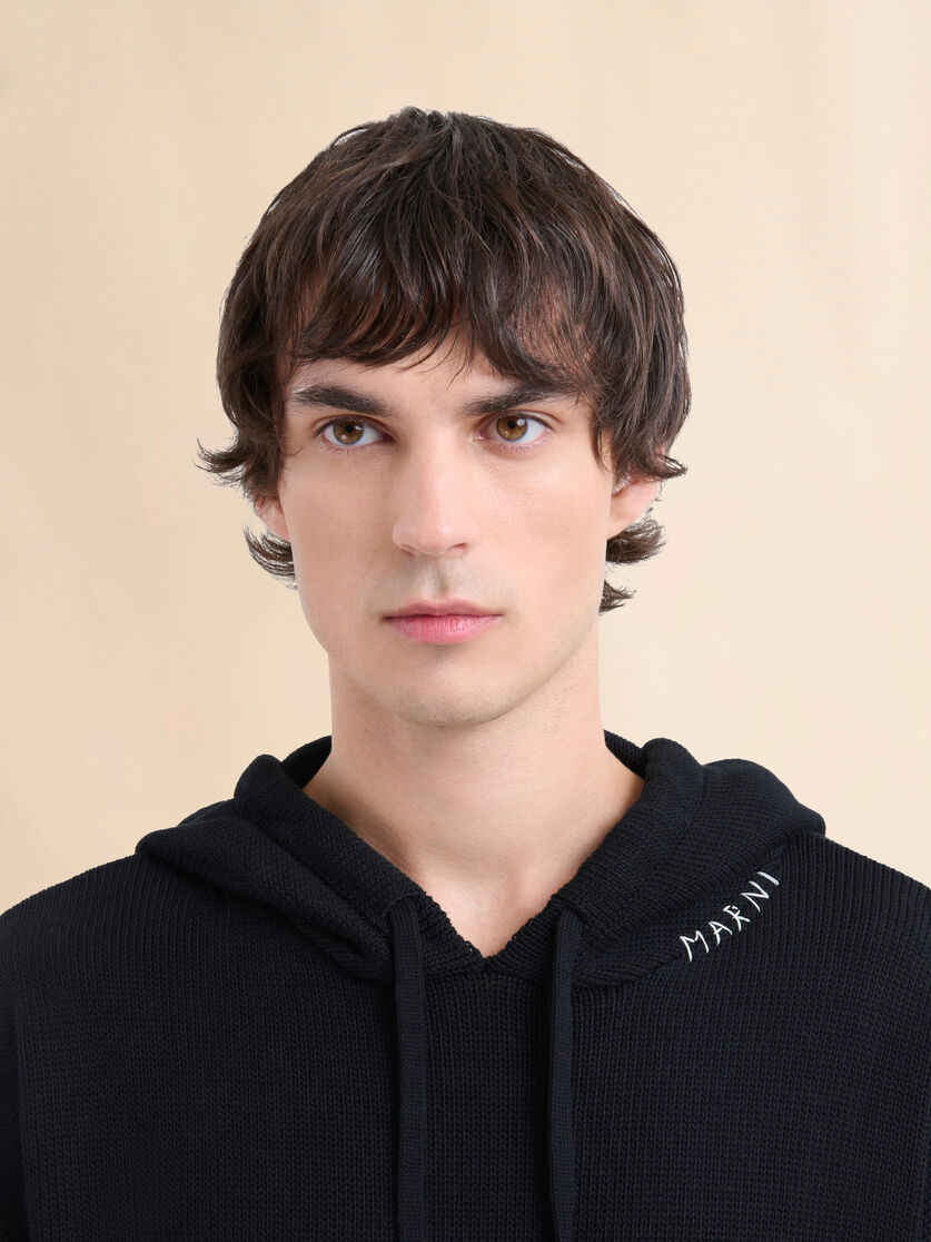 BLACK DISHEVELLED COTTON HOODIE WITH MARNI MENDING - 4