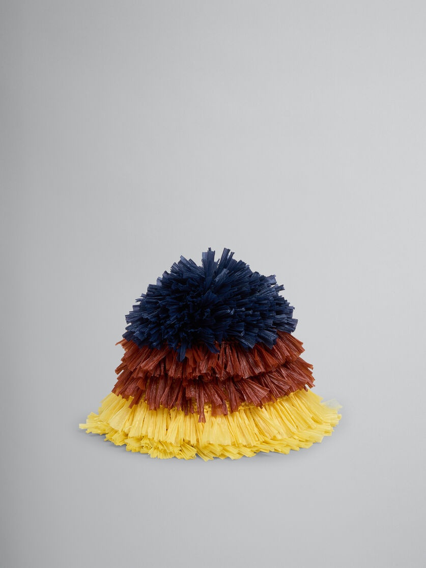 BLUE BROWN AND YELLOW RAFFIA-EFFECT BUCKET HAT - 1