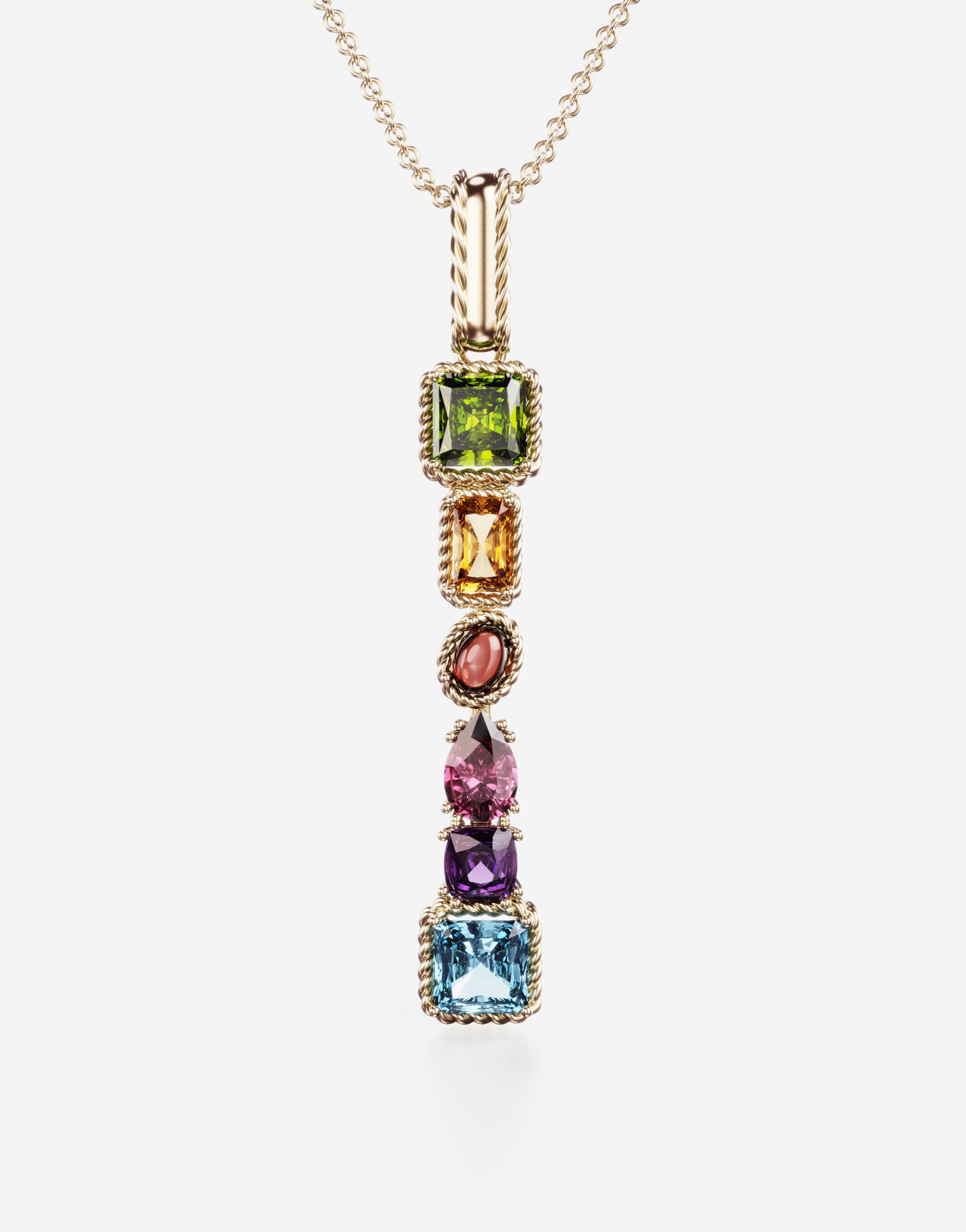 Rainbow alphabet I pendant in yellow gold with multicolor fine gems - 2