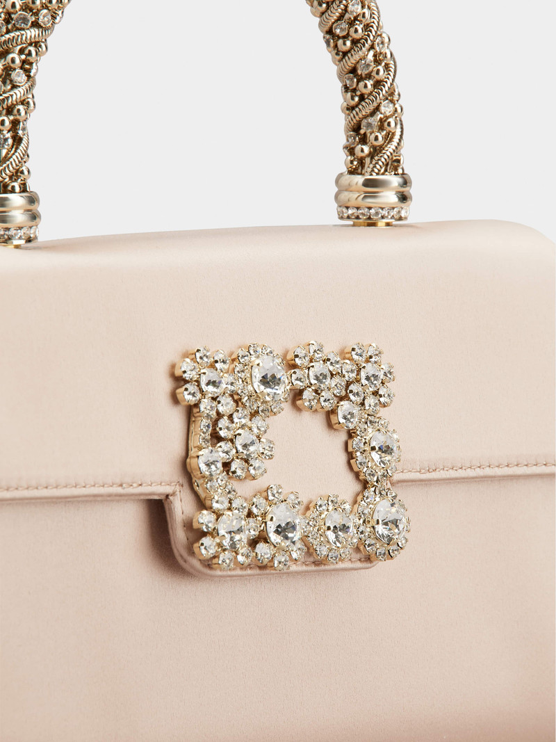 Flower Strass Jewel Buckle Clutch Bag Mini in Satin 7