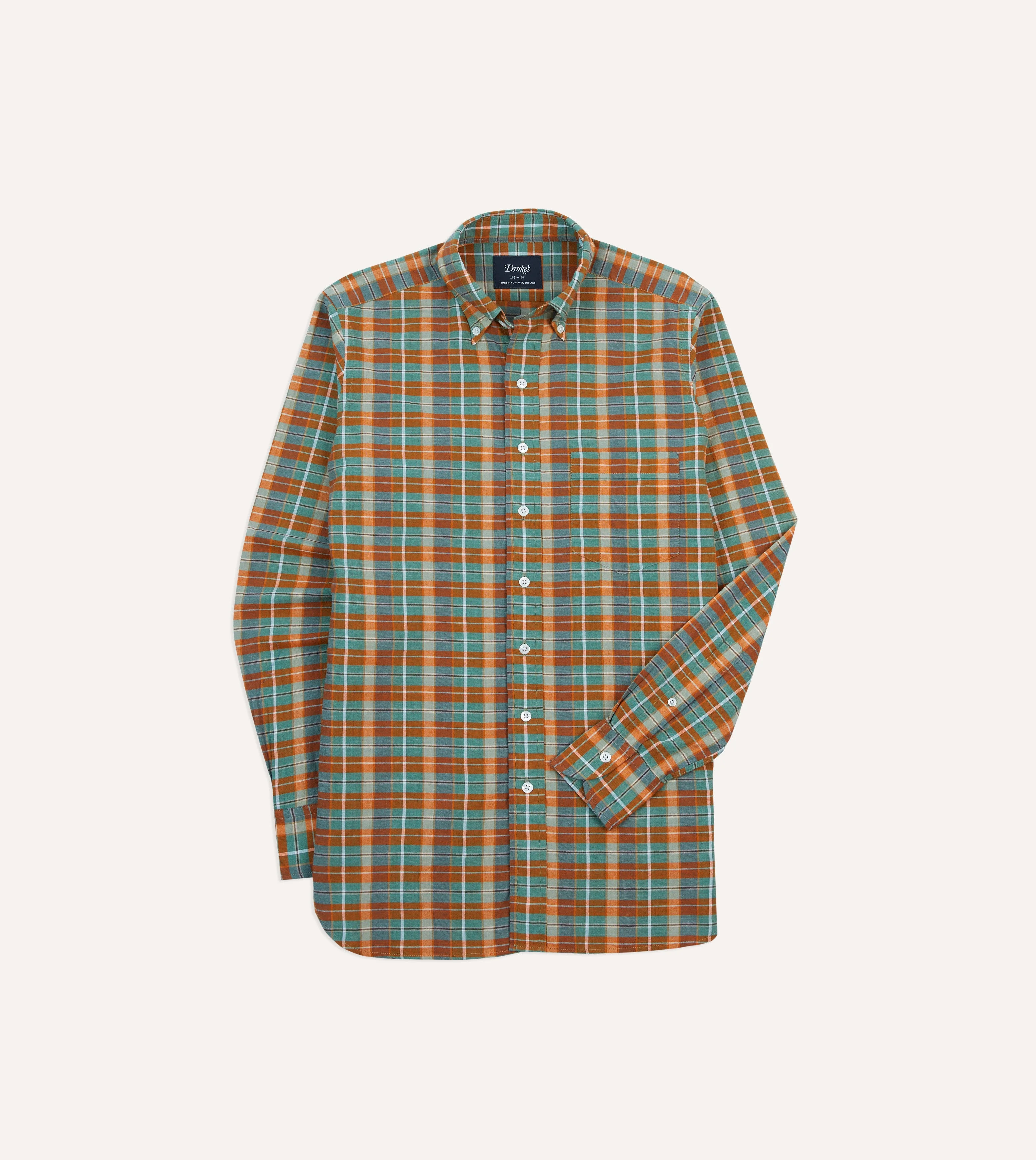 Orange and Blue Madras Check Cotton Button-Down Shirt - 1