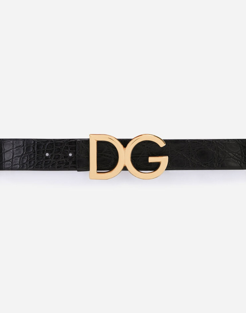 Crocodile flank nappa leather belt with DG logo 3