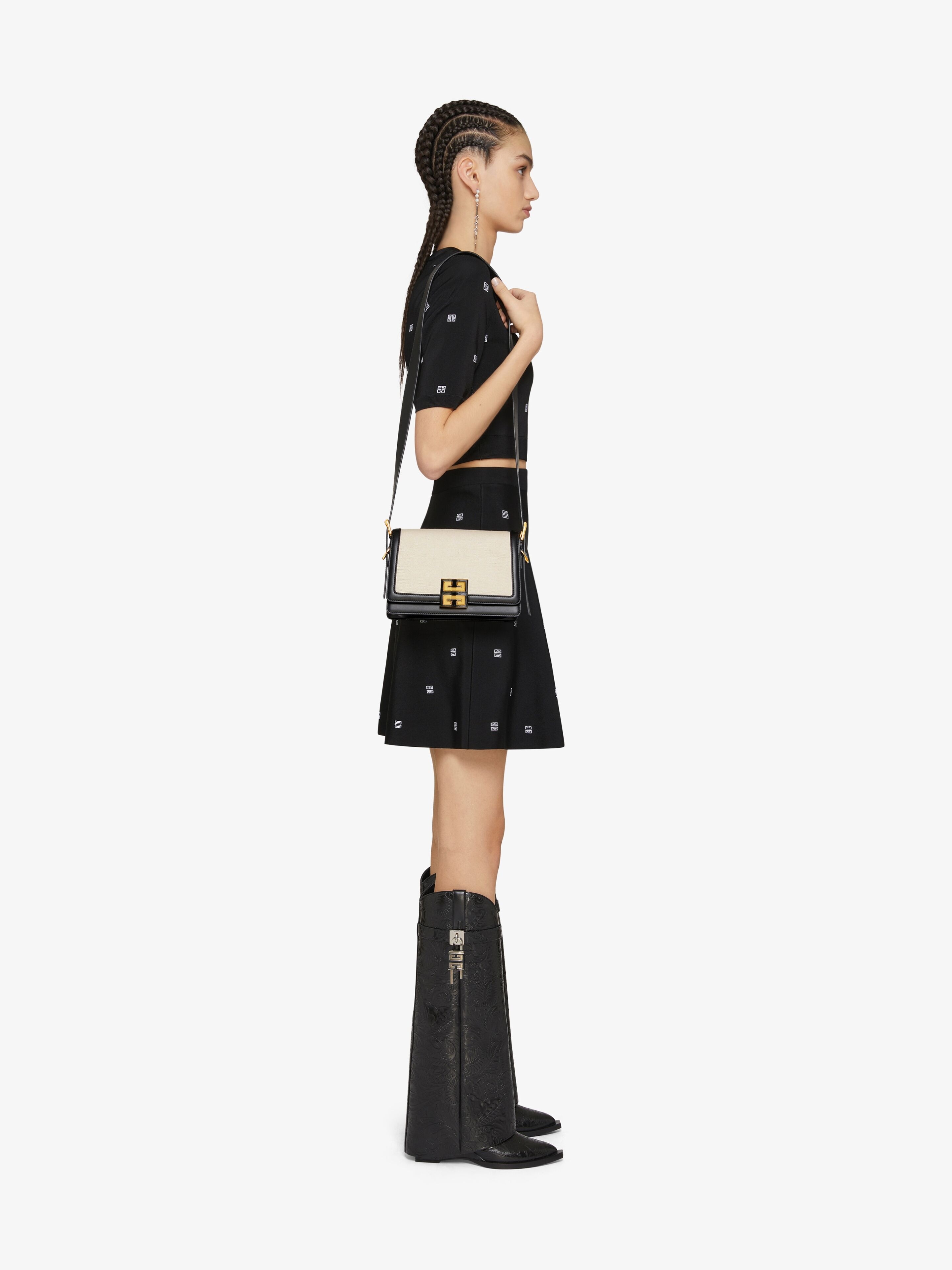 MEDIUM 4G CROSSBODY BAG IN GRAINED LEATHER AND CANVAS - 2