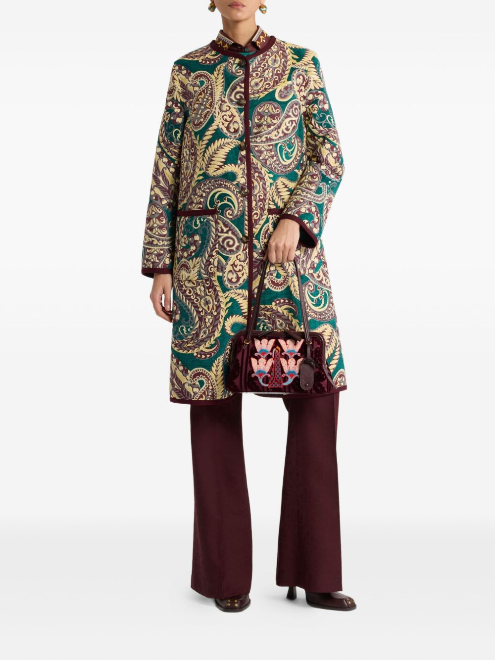 paisley-jacquard chenille coat - 2