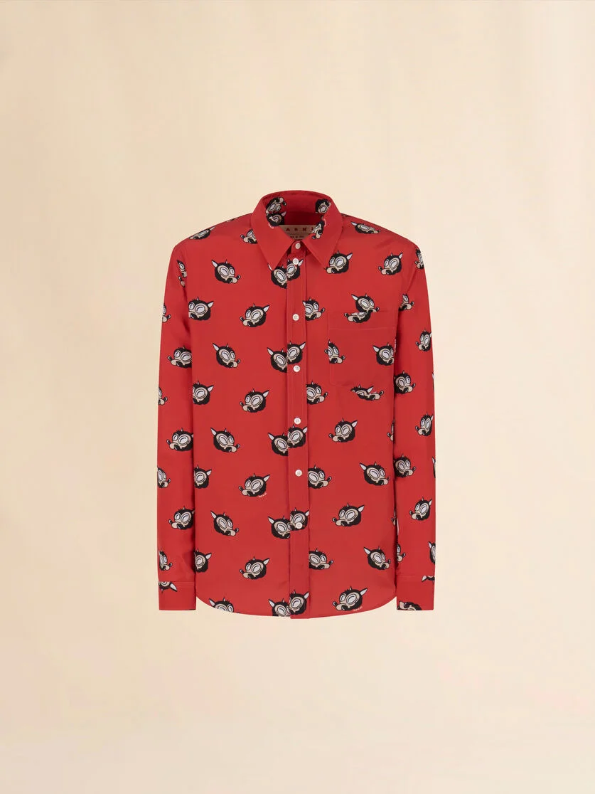 ORANGE VISCOSE SHIRT WITH WOLVES PRINT - 1