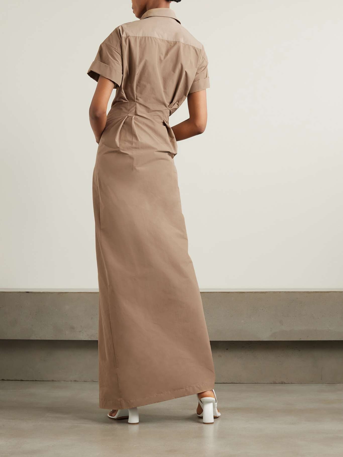 Lace-up asymmetric draped poplin and twill shirt dress - 3