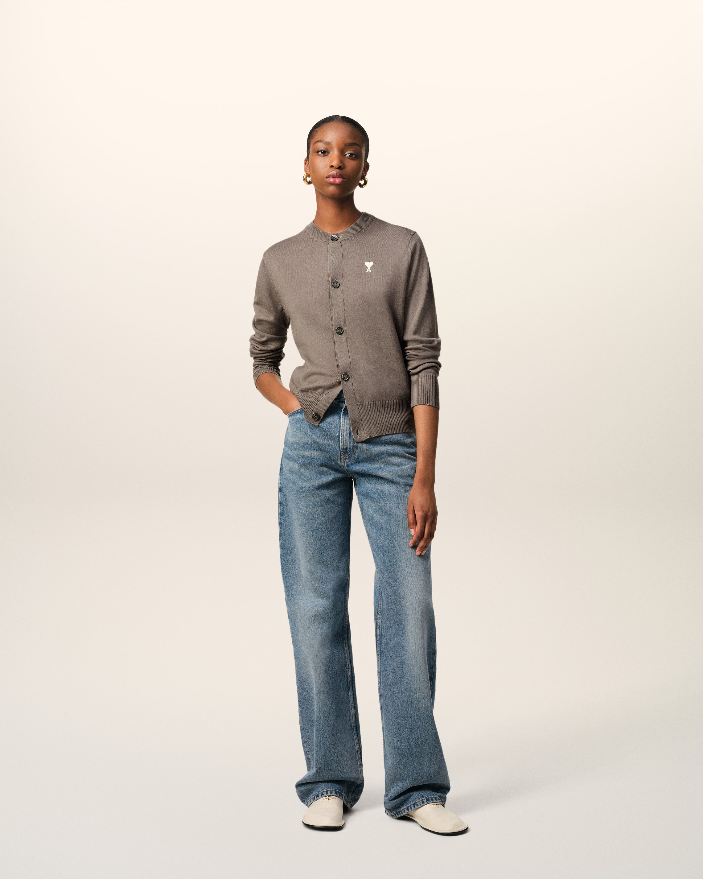 BEIGE WOOL AMI DE COEUR CARDIGAN - 3