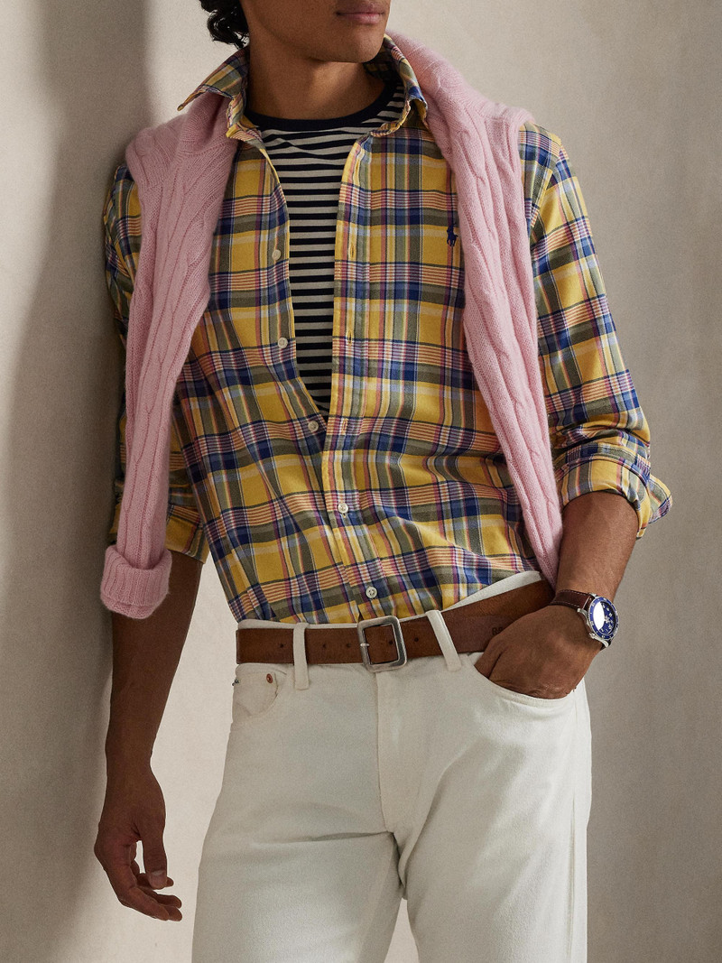 Men's Classic Plaid Cotton Oxford Shirt - Yellow Pink Multi 6