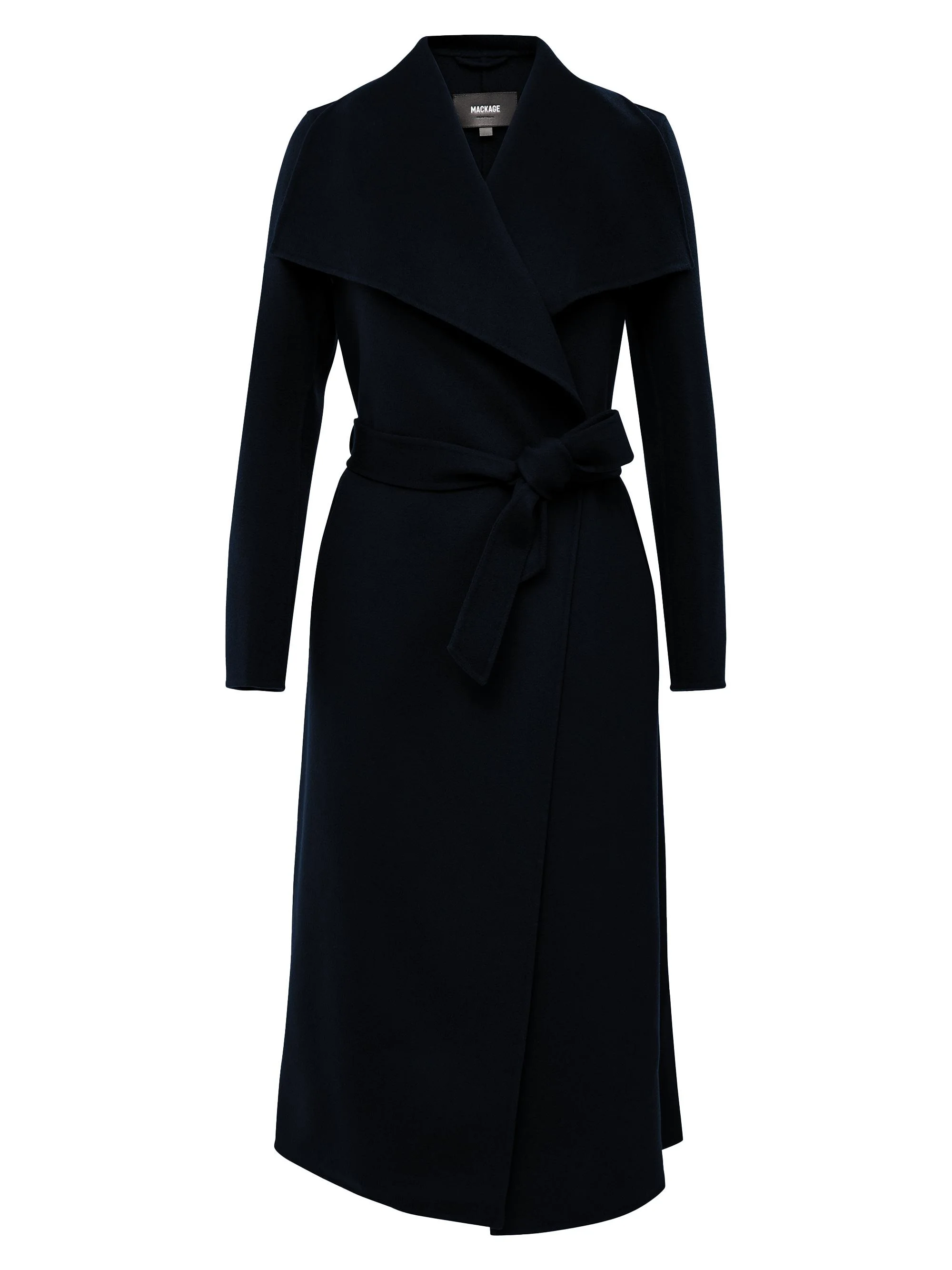 Women's Belted Light Wool Coat - Black - 1