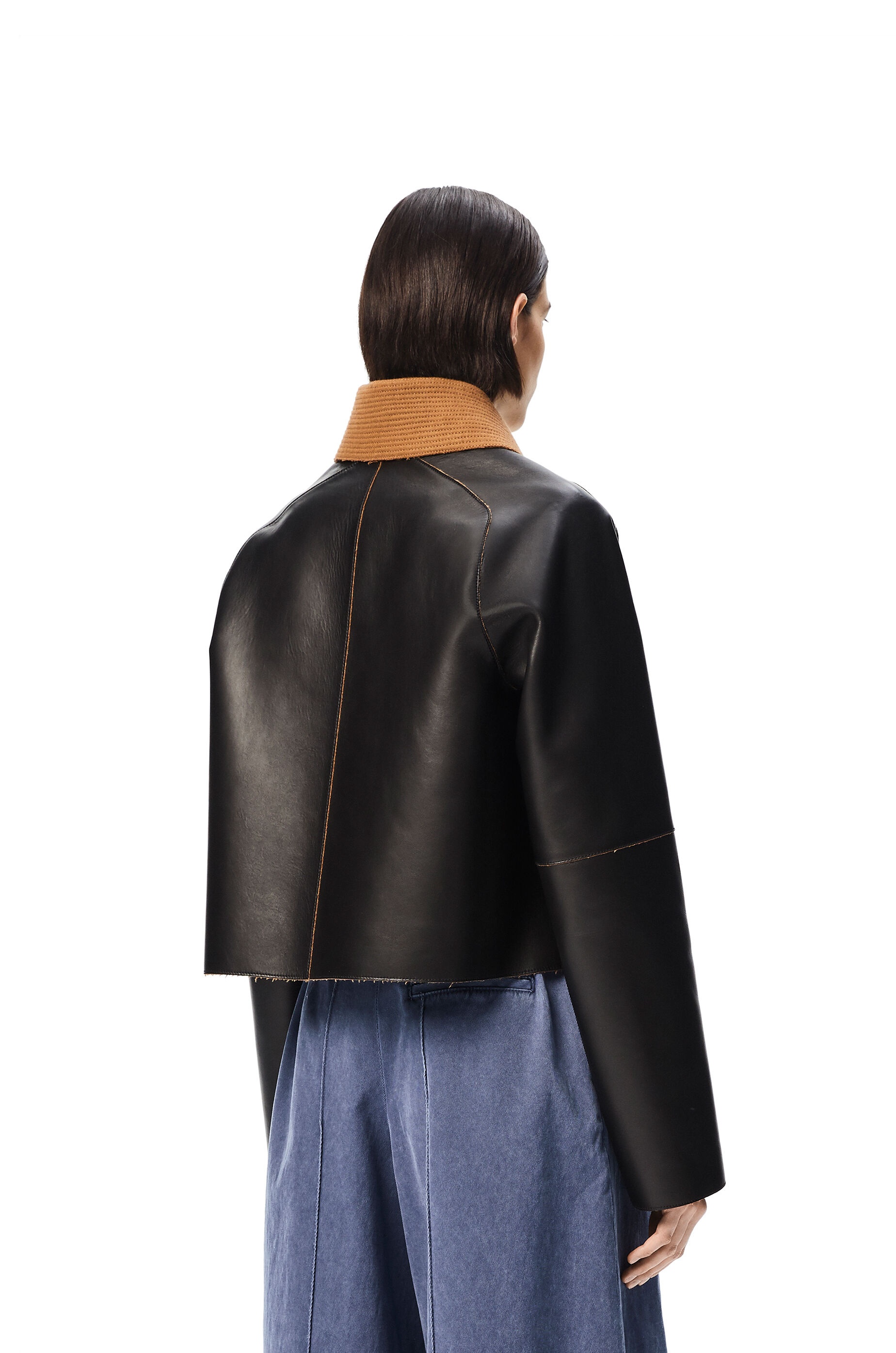 Bonded cropped jacket in nappa and wool - 4