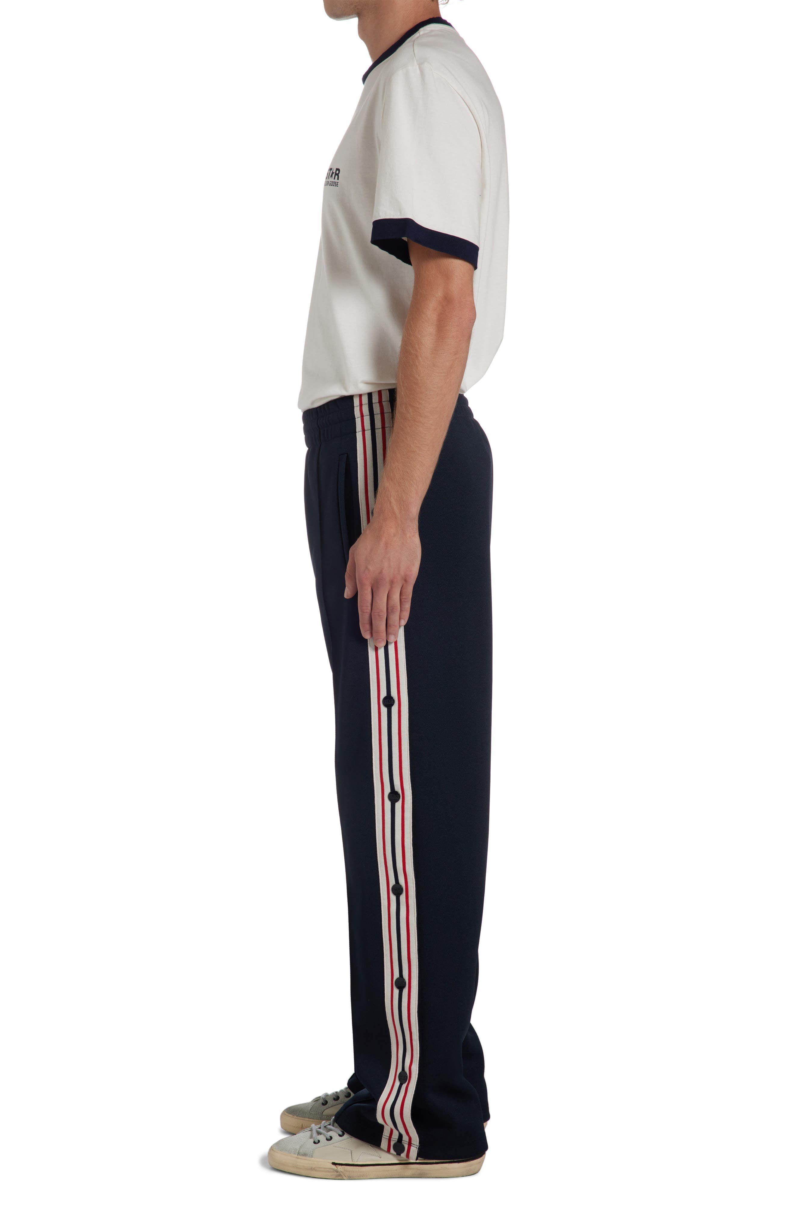 Golden Goose Side Stripe Snap Track Pants in Dark Blue/Papyrus at Nordstrom - 4