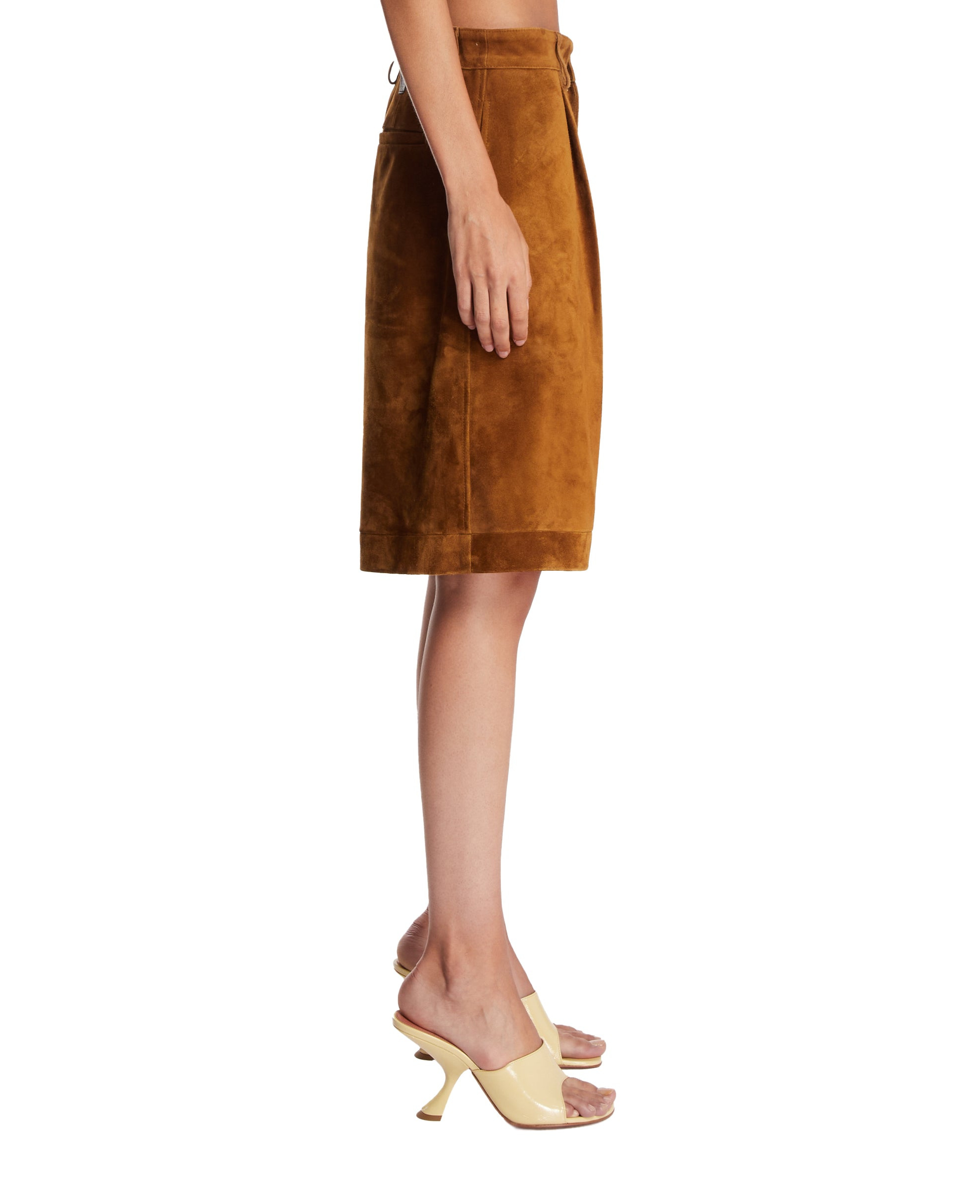 Brown Suede Bermuda Shorts - 5