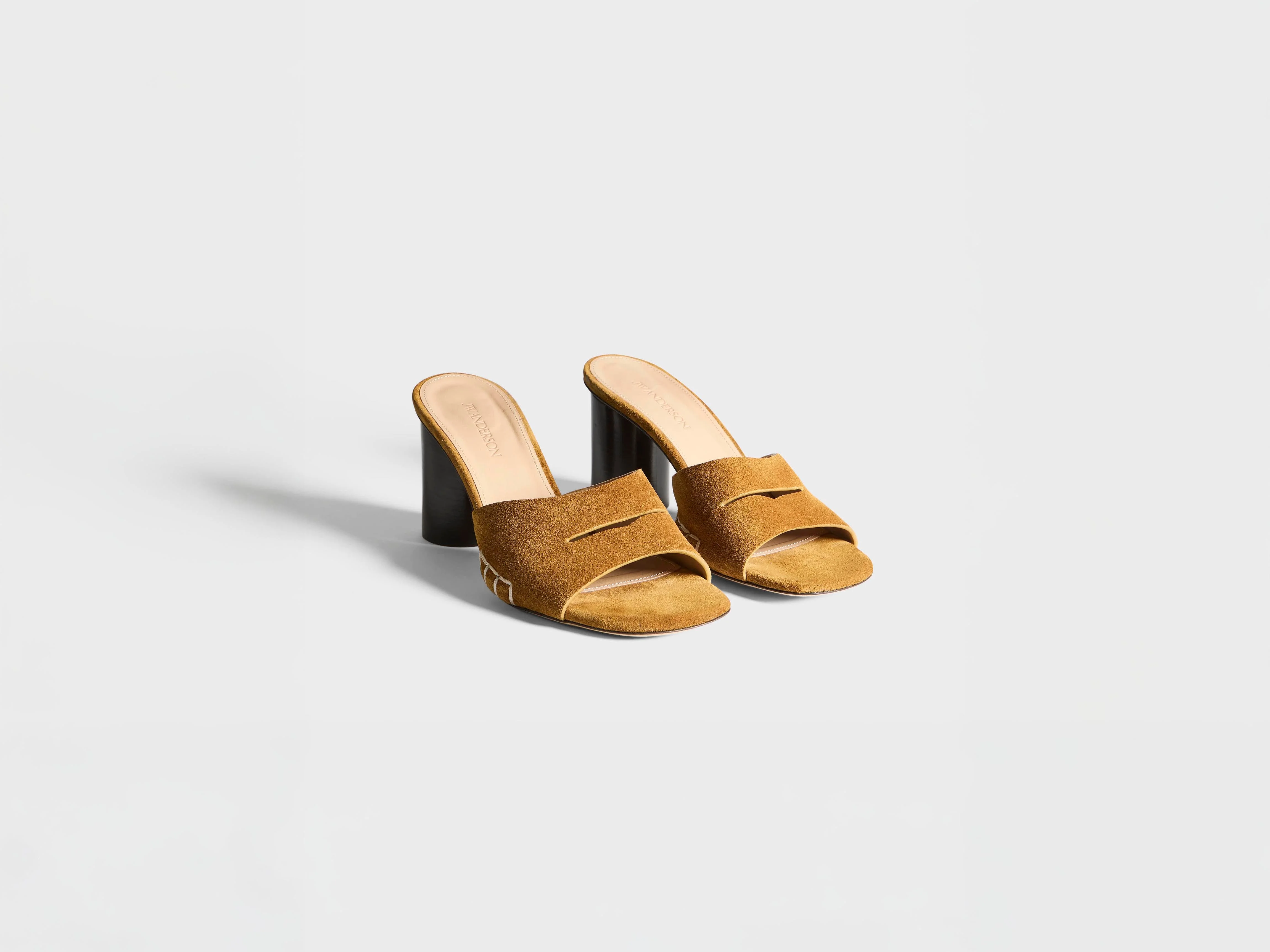 WOMENS LOAFER MULE HEELED SANDAL IN CARAMEL - 1