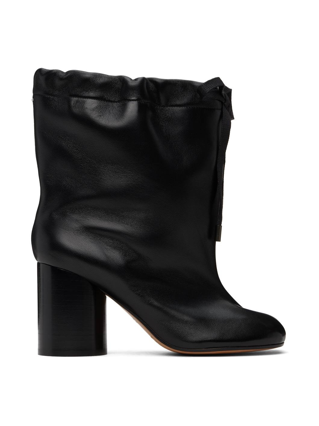 Black Tabi Drawstring Ankle Boots - 1