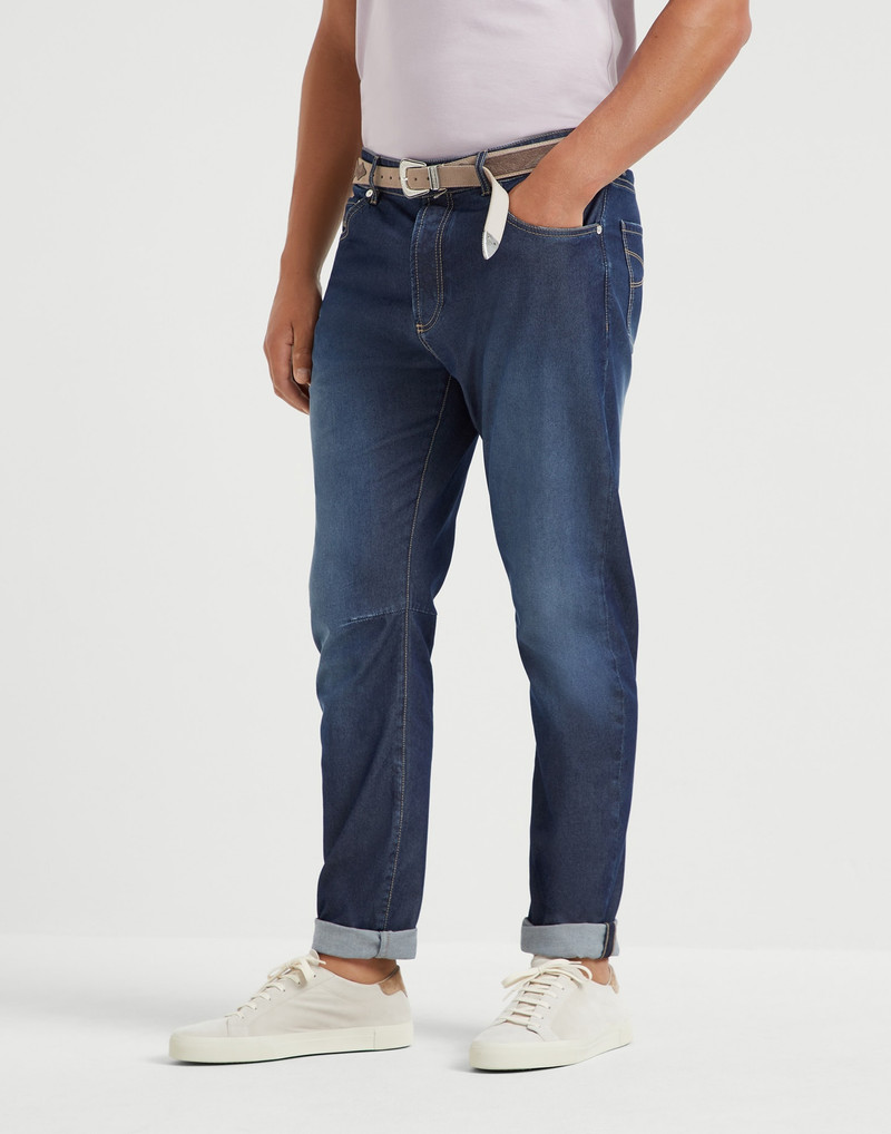 Comfort cotton and silk denim leisure fit five-pocket trousers 1