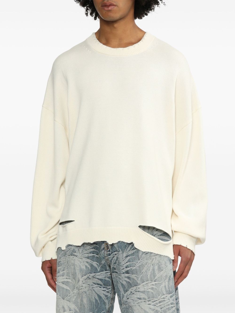 distressed-effect ribbed jumper - 3